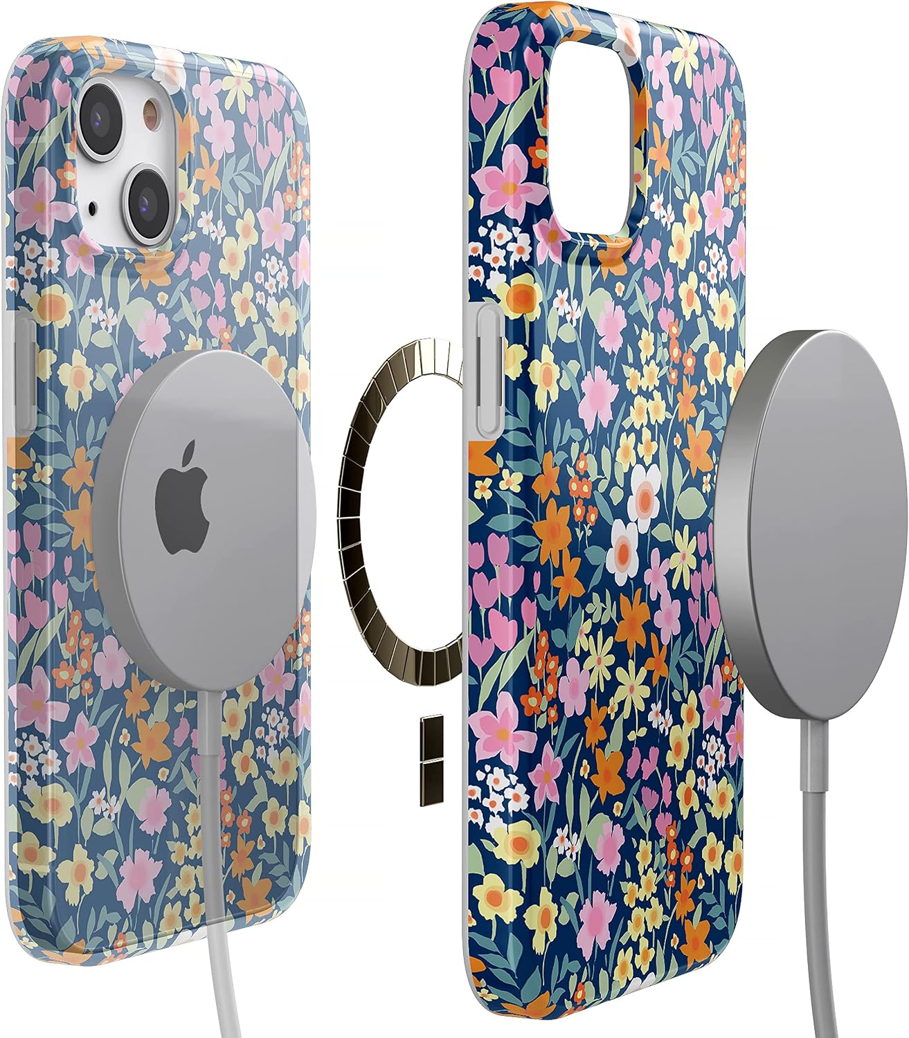 Casely iPhone 13 Case | Full Bloom | Navy Floral | Compatible with MagSafe | Classic Ultra Slim Design
