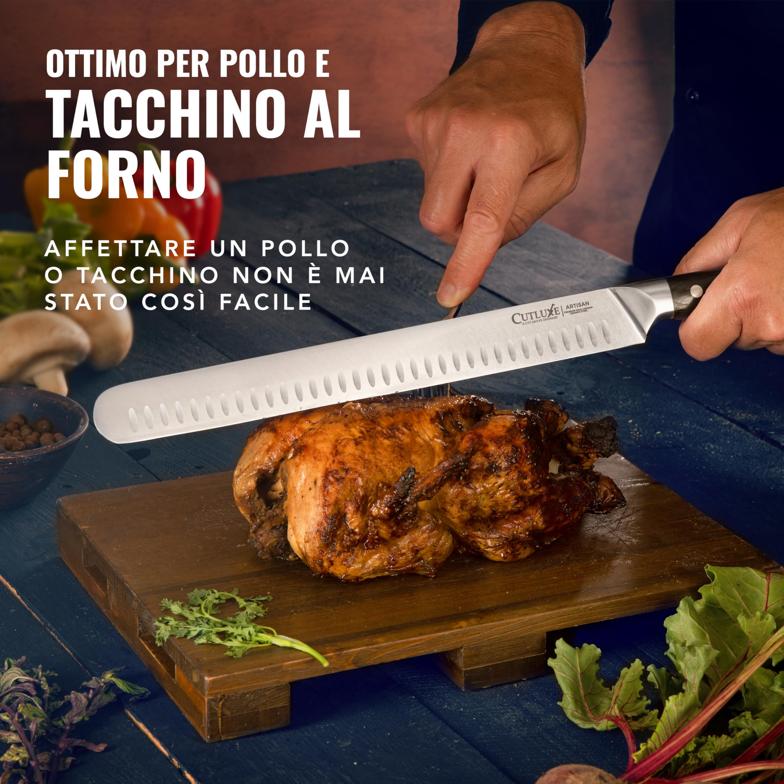 Cutluxe Coltello da Prosciutto Professionale - 30cm Coltello per Affettare Salumi e Carne - Acciaio al Carbonio, Lama Affilata e Resistente con fodero - Artisan Series