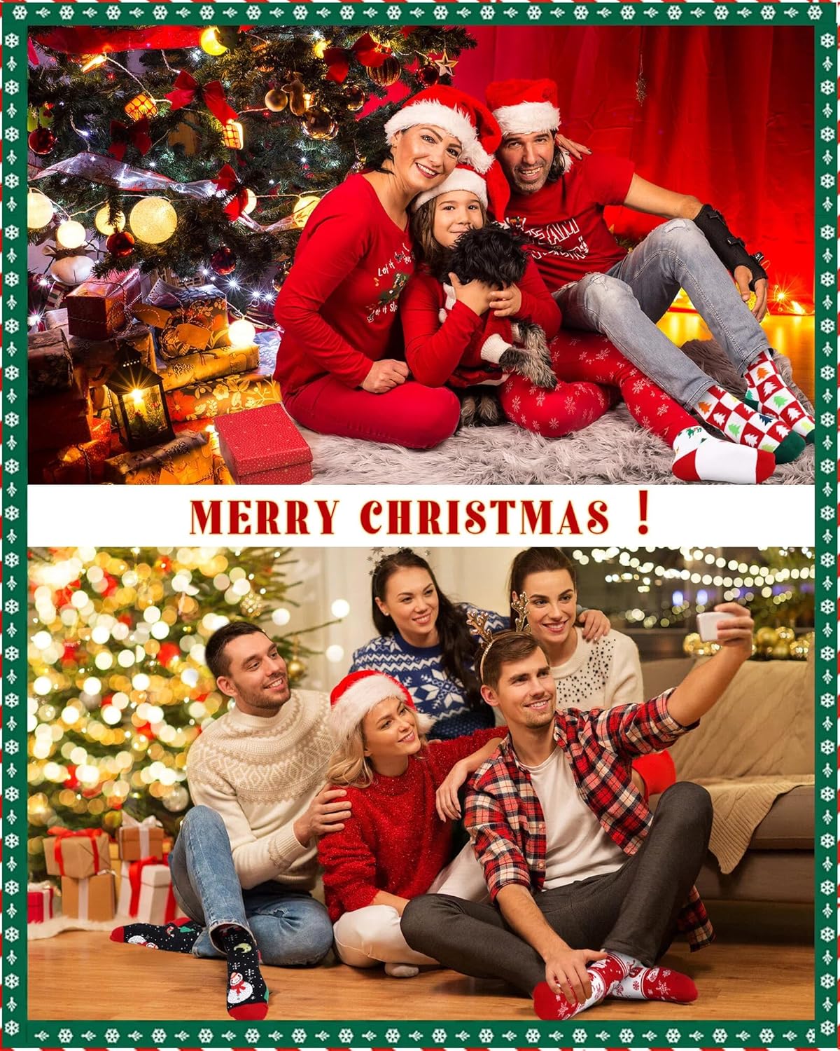 Suhine Christmas Socks Bulk Cotton for Women Men Crew Novelty Xmas Santa Claus Gift Socks for Christmas Holiday Gifts