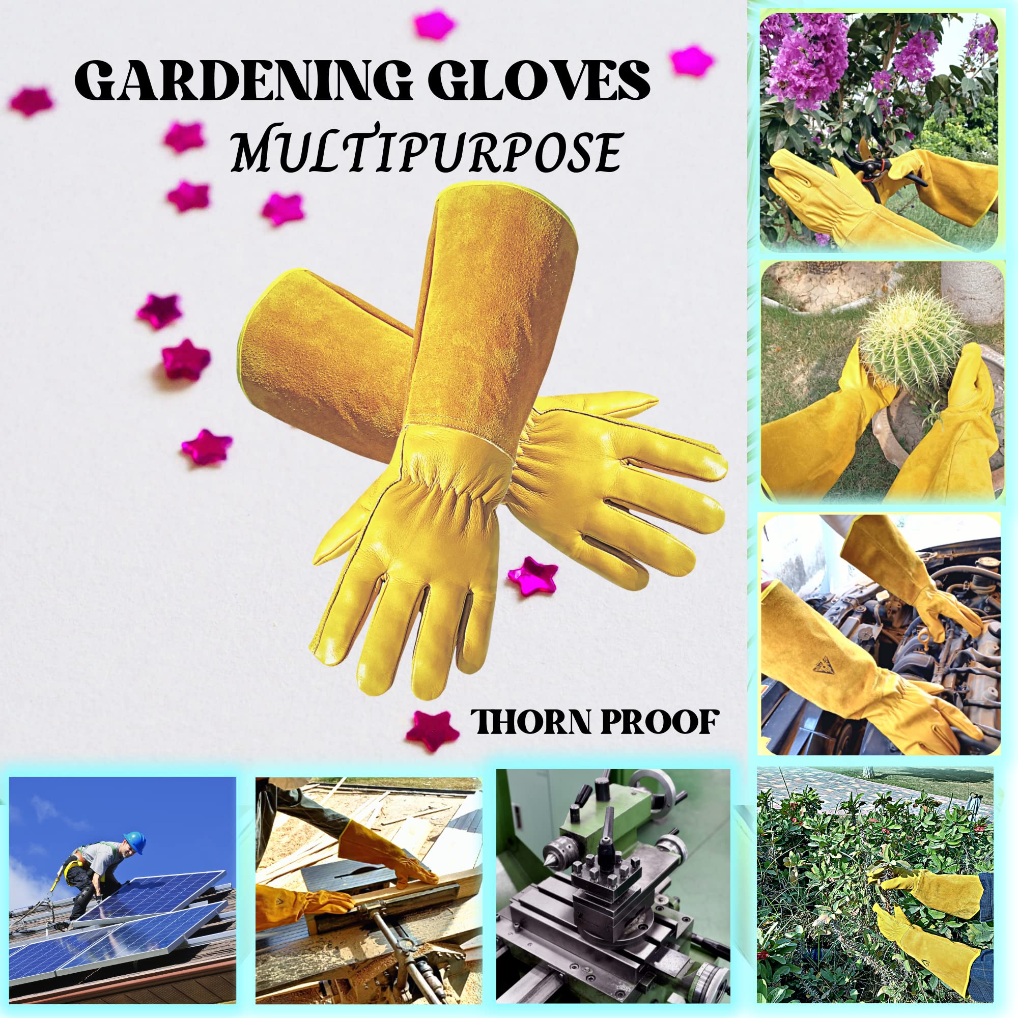 ITC Gauntlet Gardening Gloves, Leather Garden Gloves for Men & Women - Image 4