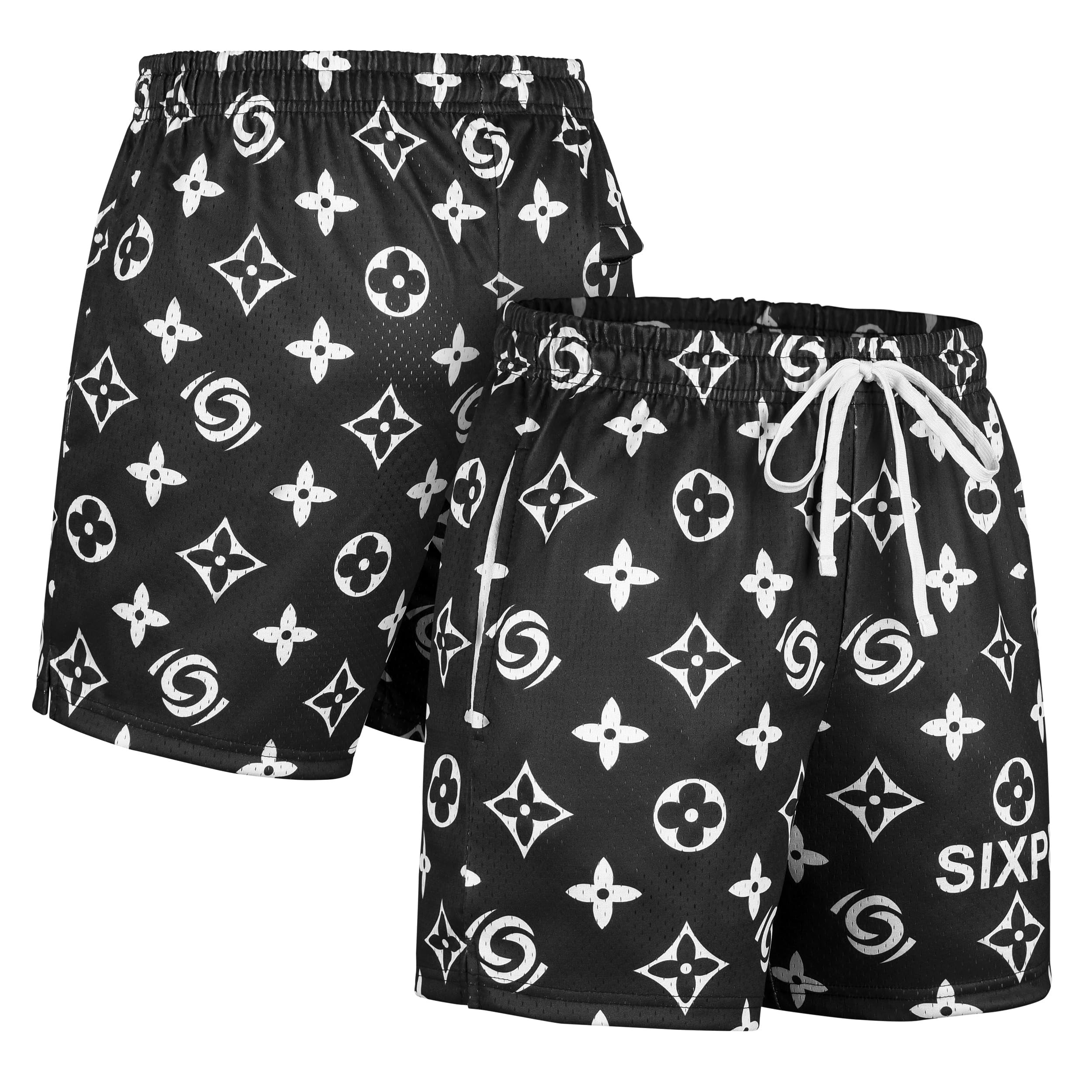 SIXPO Men's Athletic Shorts - 100% Polyester, Mesh Shorts Quick Dry, Graphic Print Gym Shorts Men, Basketball Shorts for Men (US, Alpha, Large, Regular, Regular, Black)