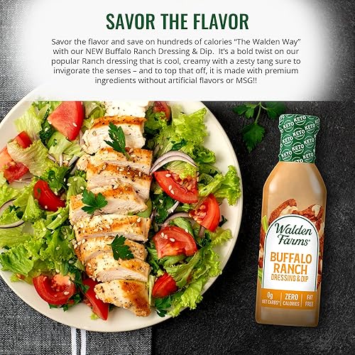 Vista 123 de Walden Farms Buffalo Ranch - Aderezo y salsa – Sin calorías, sin gluten, bajo en carbohidratos, apto para dieta cetogénica, sin azúcar, sin grasa