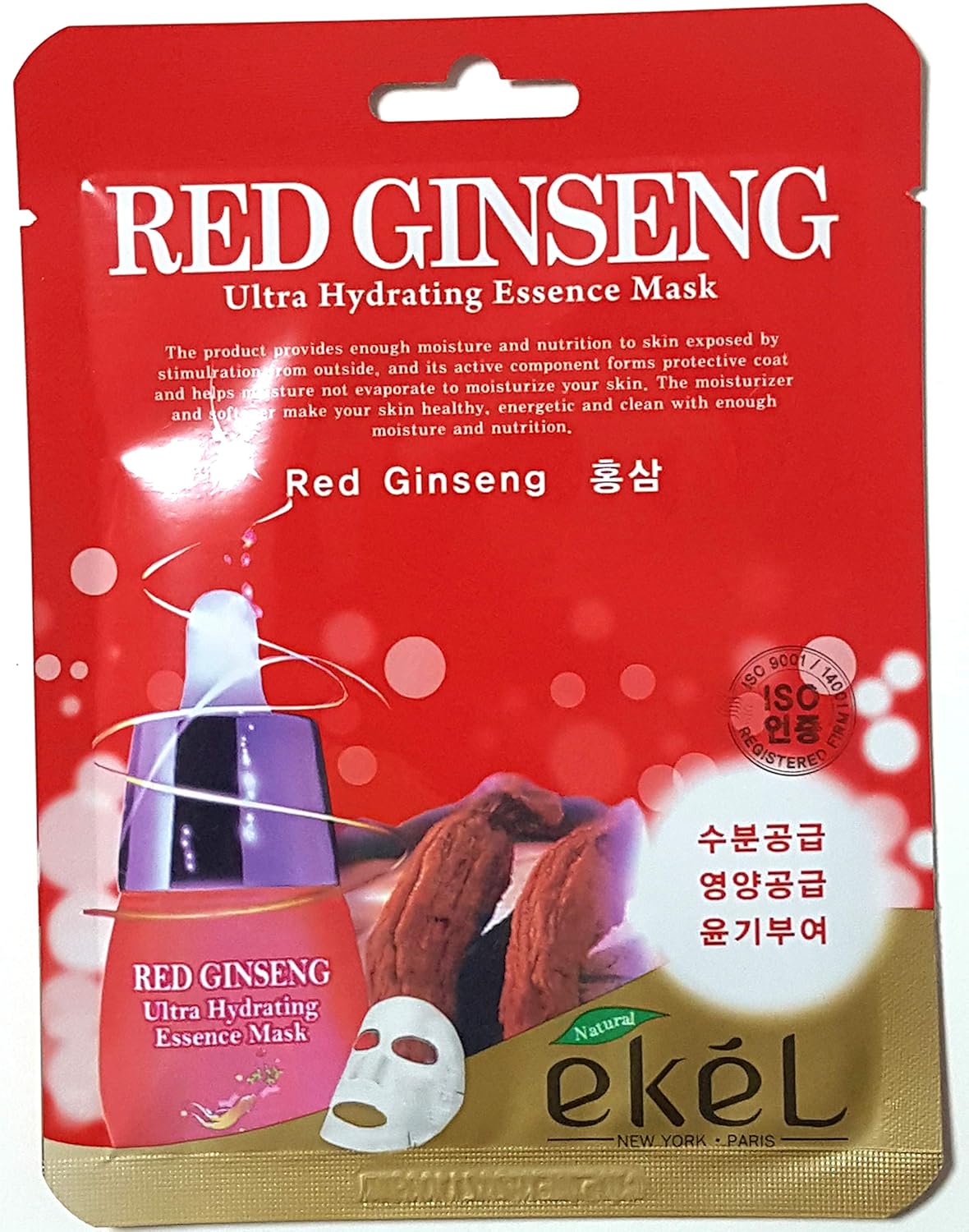 EKEL Korea Cosmetic Skin Care Red Ginseng Hydrating Essence 3D Mask Pack (9pcs)