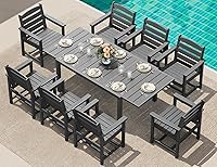SERWALL 9-Piece Expandable Outdoor Dining Set: 60-83" HDPE Table & 8 Wide-Seat Chairs, All-Weather Patio Furniture for Backyard Grey