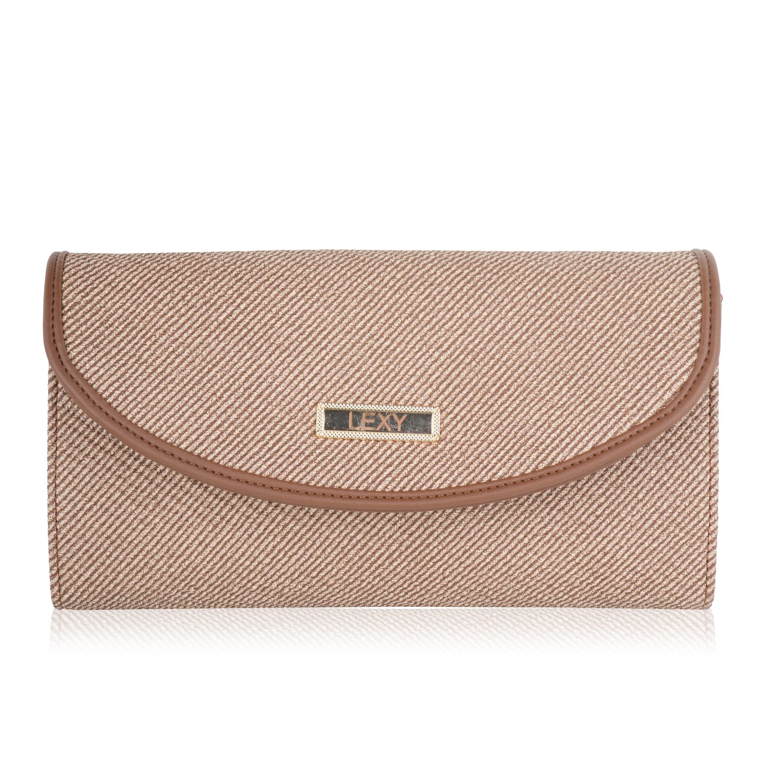 Women's Wallet & Hand Clutch | Elegant Textured Vegan Leather Long Purse with Magnetic Closure | Multi-Compartment Zipper Wallet for Ladies & Girls (Latte Brown)-image-16