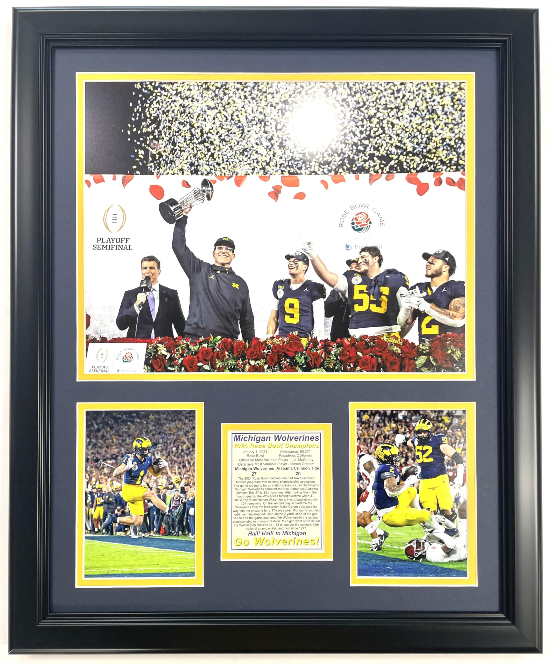 Michigan Football | 2023 CFP National Champions | Framed Double Matted Photo Collages | (Rose Bowl, 18"x22")