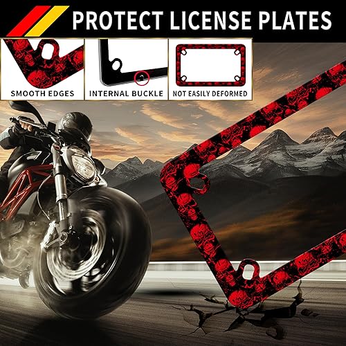 Miniatura 4 de Marco de placa de matrícula de calavera roja para motocicleta, material de acero inoxidable, divertido soporte para placa de motocicleta, accesorios