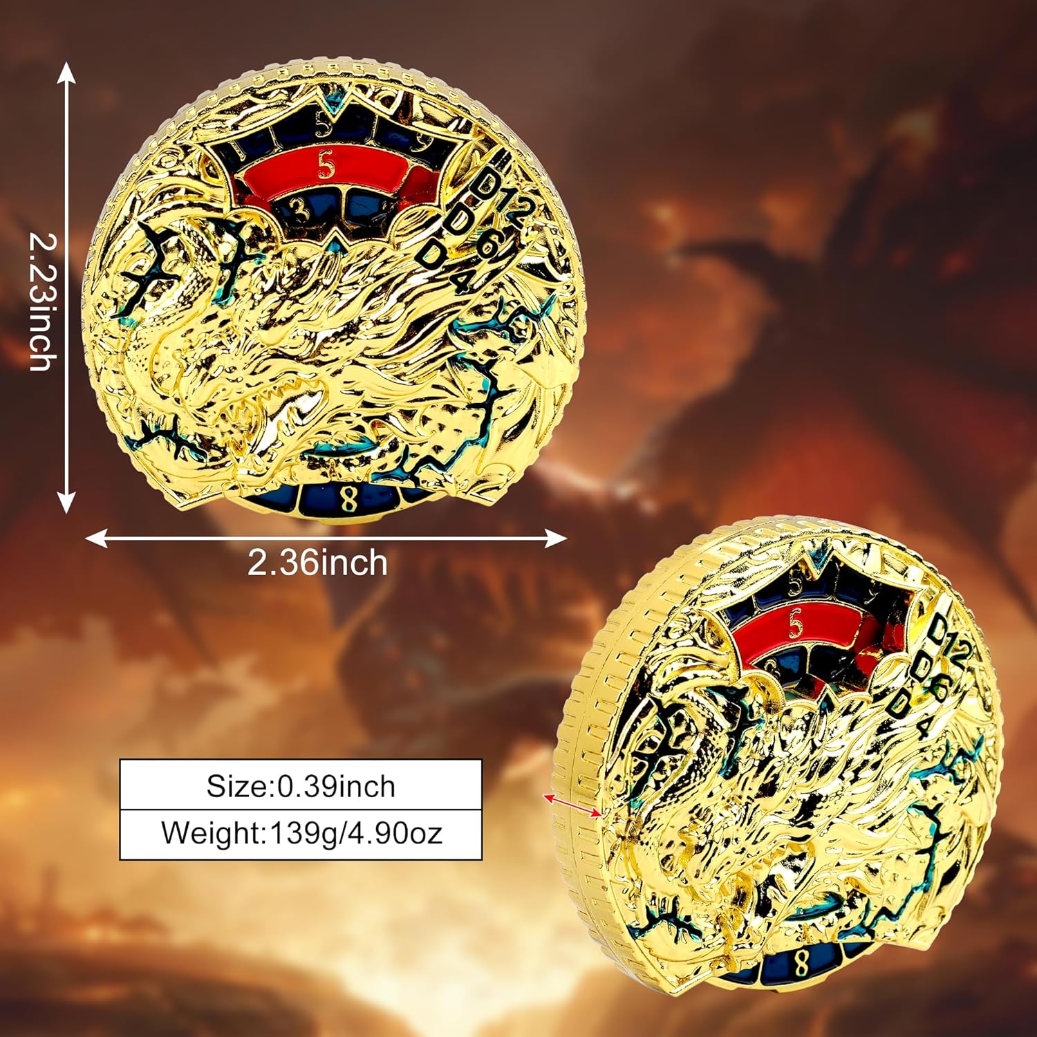 Roulette Dice Spinner, DND Spinner Dice, Metal DND Dice Set for D&D, Role Playing Tabletop Games (Gold)