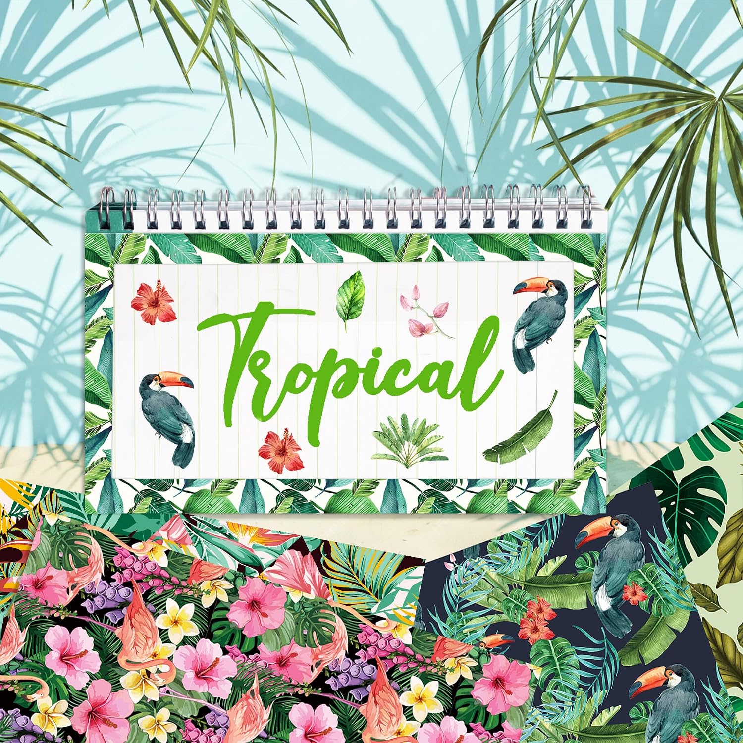 24 Sheets Hawaiian Tropical Scrapbook Paper Pad 12" x 12" Hawaiian Palm Leaf Pattern Paper Summer Tropical Leaves Palm Flower Double-Sided Decorative Cardstock Pad for Scrapbooking DIY Card Makin