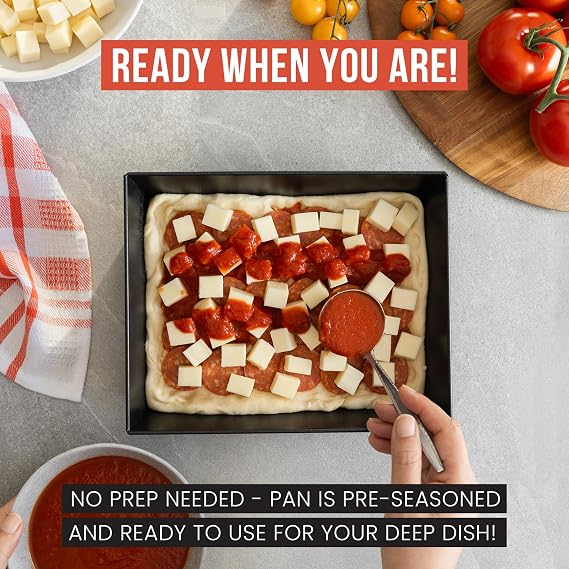 Chef Pomodoro Authentic Deep Dish Pizza Pan, Detroit Style Pizza Pan 25 X 20 cm, Commercial-Grade Hard Anodized Aluminum, Pre-Seasoned Deep Dish Lasagna, Focaccia, Sicilian, Pies Bakeware