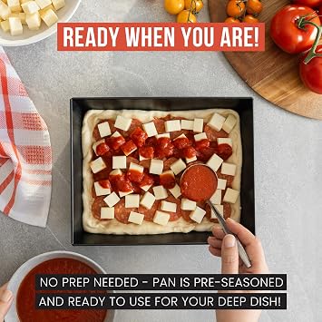 Chef Pomodoro Authentic Deep Dish Pizza Pan, Detroit Style Pizza Pan 25 X 20 cm, Commercial-Grade Hard Anodized Aluminum, Pre-Seasoned Deep Dish Lasagna, Focaccia, Sicilian, Pies Bakeware