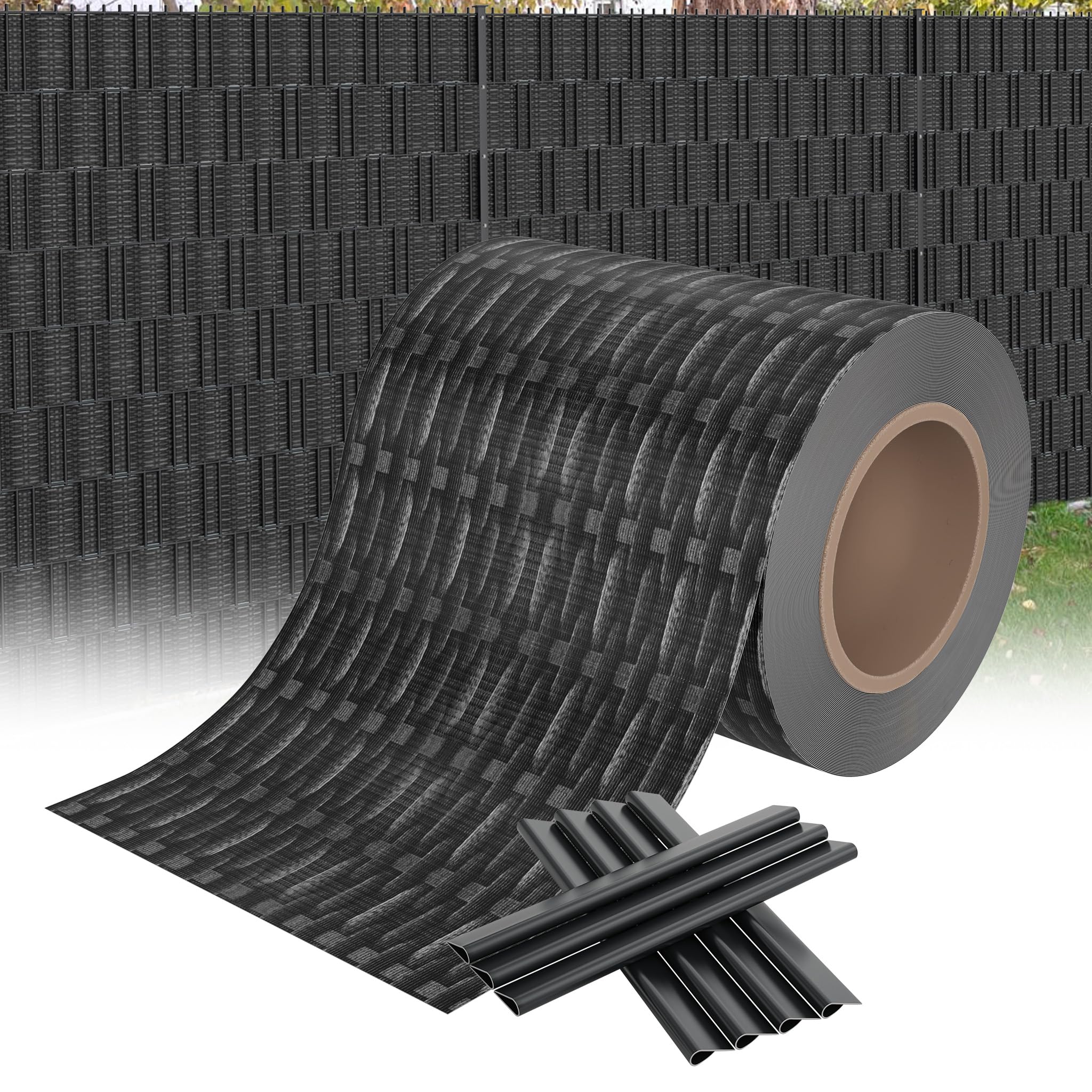 XMTECH PVC Sichtschutzstreifen 70m für Doppelstabmattenzaun Rattan-Anthrazi