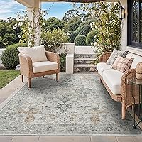 GENIMO 5x8 Waterproof Outdoor Indoor Rug, Boho Light Grey Brown Non-Shedding Easy Clean Area Rug for Patio Deck Living Room