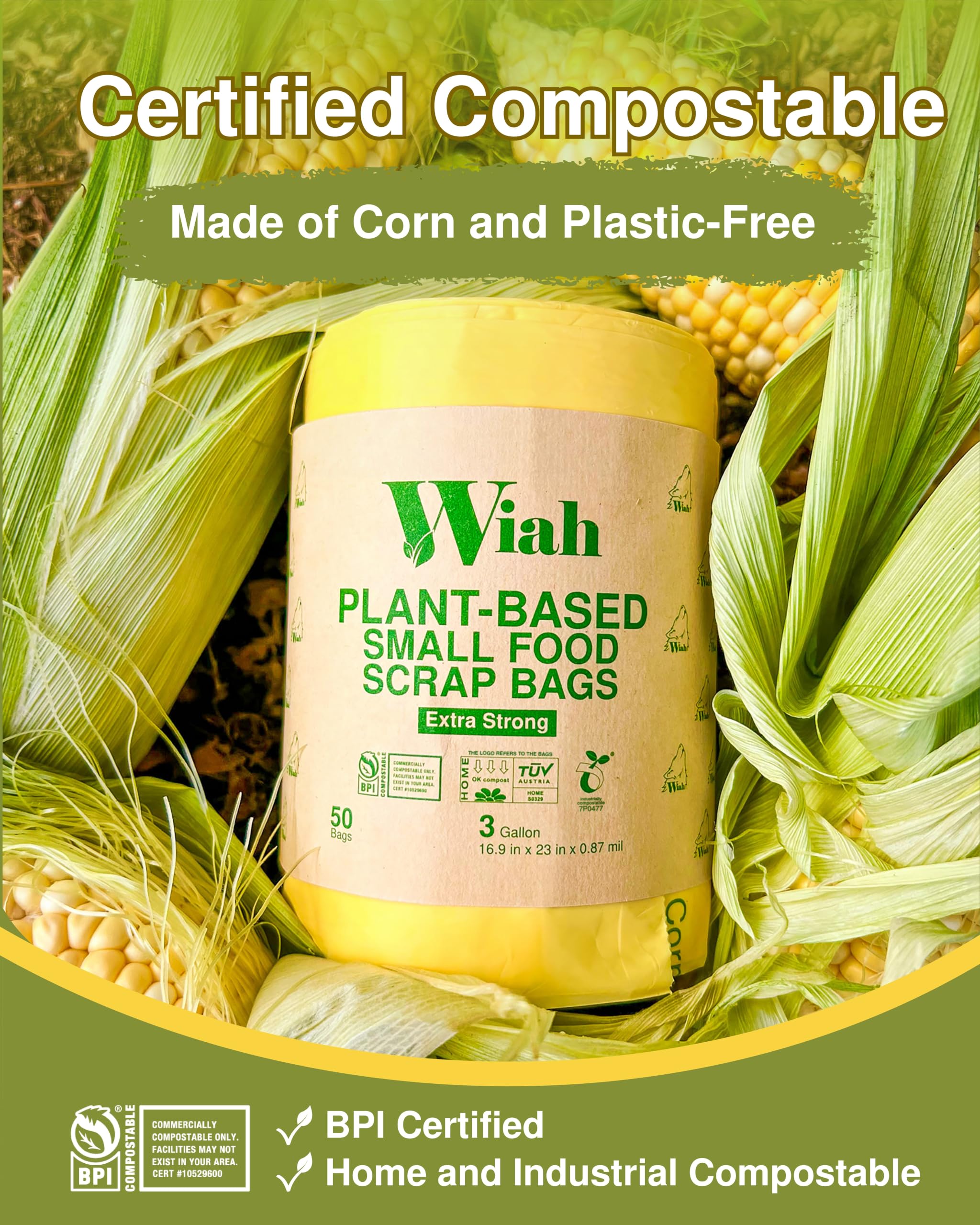 Bolsas de abono pequeñas para contenedor de encimera, extra fuertes, 50 unidades, bolsas de basura compostables de 3 galones, certificado BPI, soporta la vida silvestre, bolsas compostables de 3