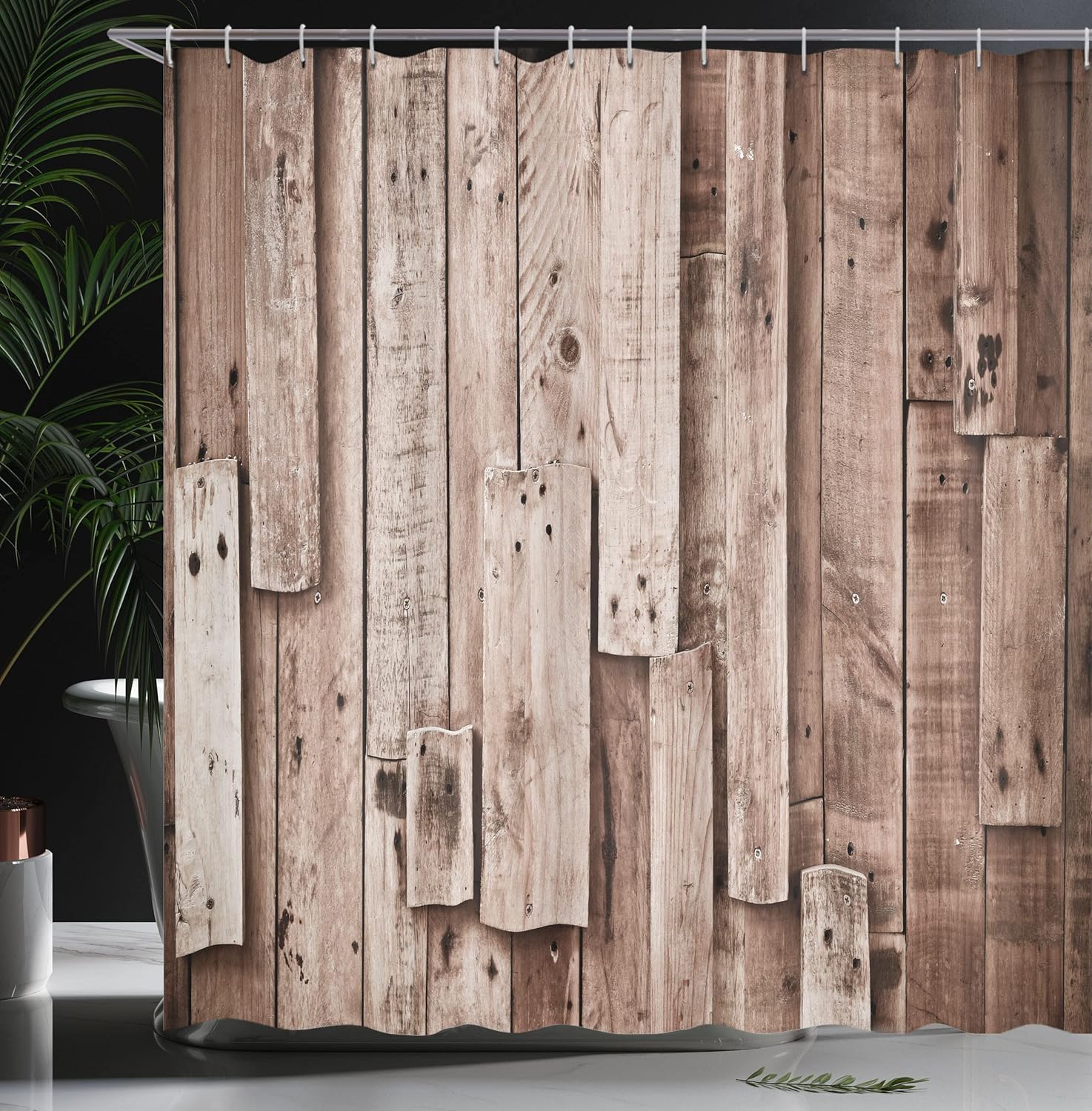 Ambesonne Wooden Print Shower Curtain, Vintage Barn Shed Floor Wall Planks Sepia Art Old Natural Plywood Lodge Image, Cloth Fabric Bathroom Decor Set with Hooks, 69" W x 84" L, Grey Brown