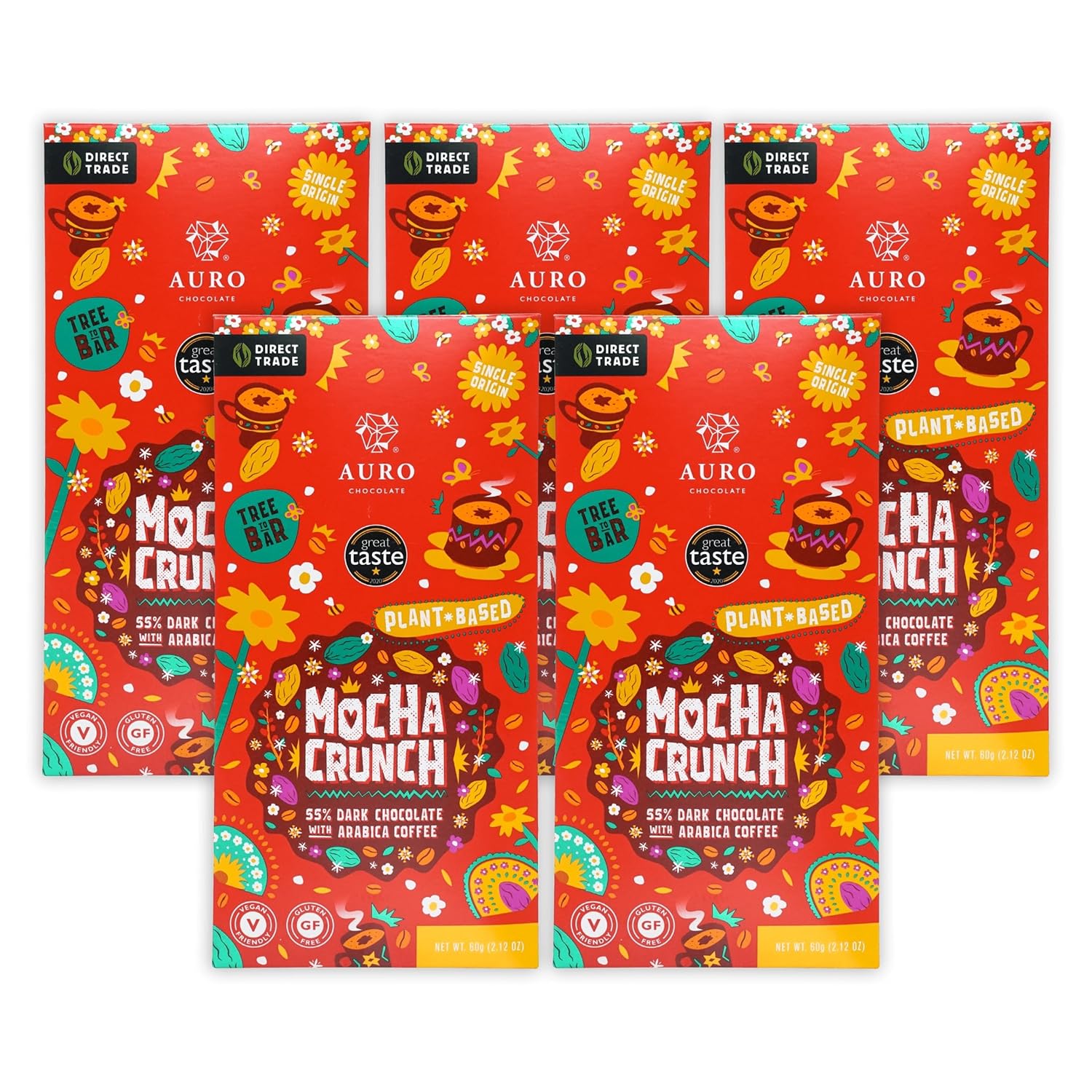 Auro Mocha Crunch 55% Dark Chocolate 3 Pack - Filipino Chocolate - Premium, Made At Origin, Direct Trade, Bean-to-Bar, Woman Owned, BIPOC Owned - Vegan, Halal - Bundle