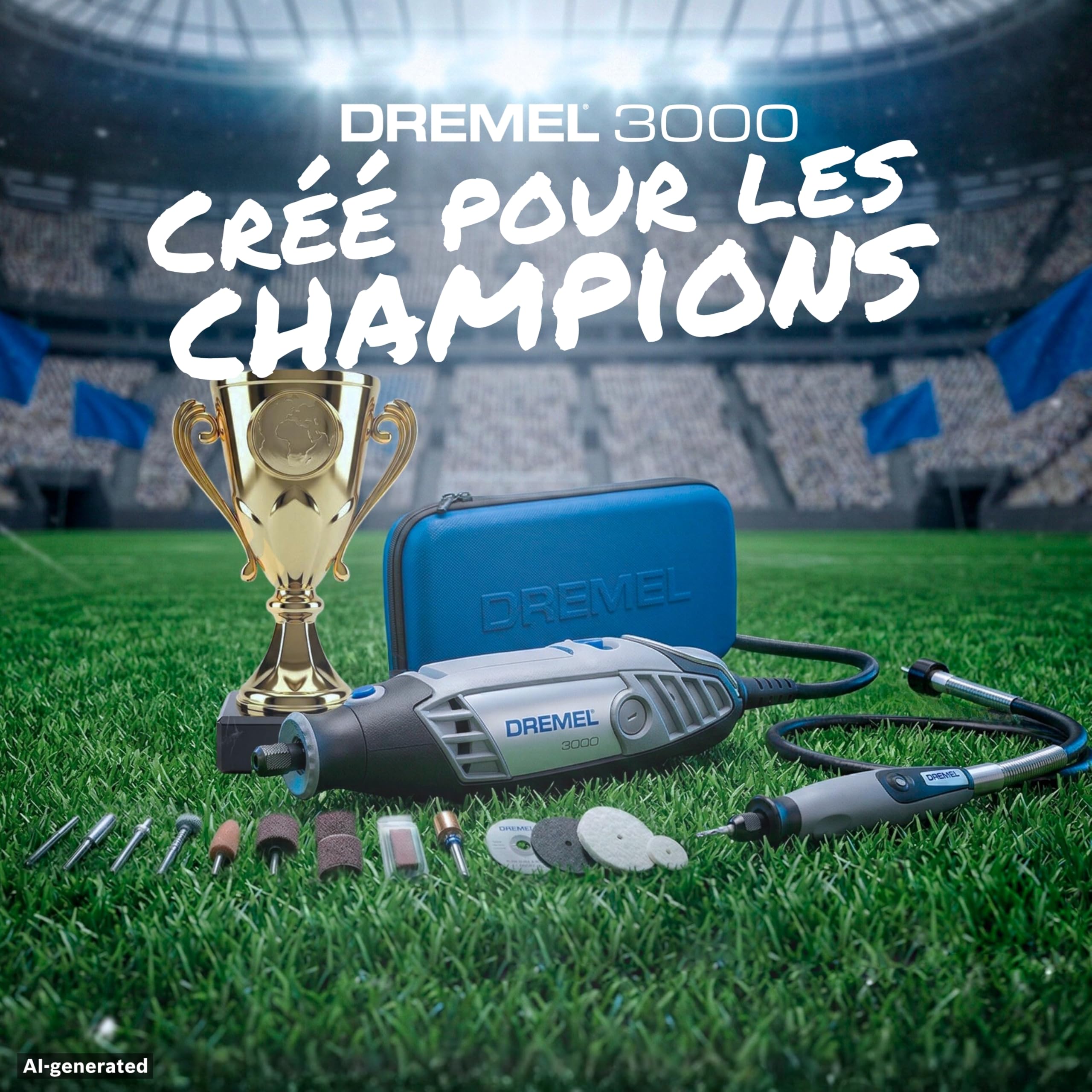 Dremel 3000 Champion Outil Rotatif Moteur 130W, 33 000 Tr/Min avec 25 Accessoires, Trophée Gravable, Sac De Rangement, Arbre Flexible Pour Découpe, Sculpture, Ponçage, Perçage – Édition Limitée