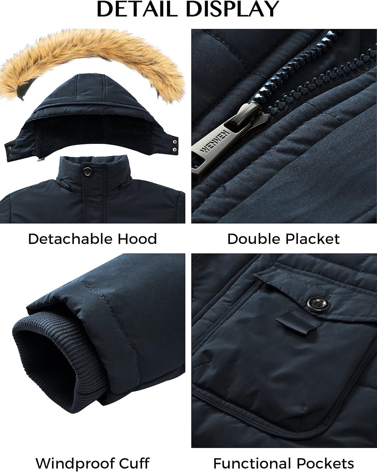 WenVen Men's Hooded Warm Coat Winter Parka Jacket - Image 6