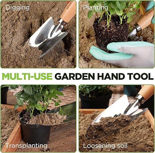 Miniatura 6 de WORKPRO Paleta de mano de jardín de 11 pulgadas y rastrillo de jardín WORKPRO y cultivador con mango de madera de 14 pulgadas