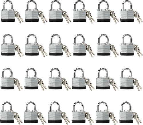 Candado con llave de acero laminado, cerraduras iguales con llave, cabeza grande, candado de grillete normal, paquete de 24