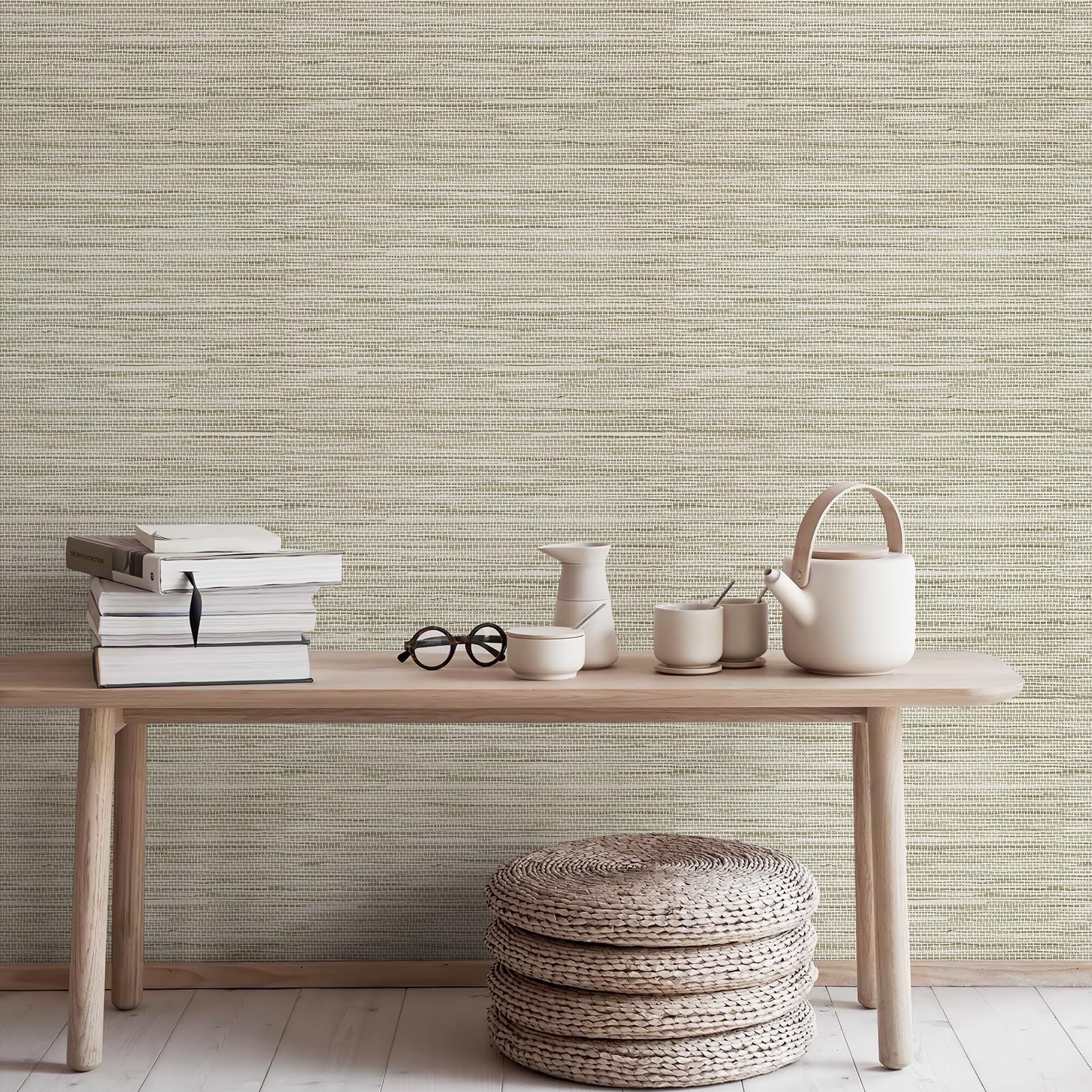 17.3 x 118.1 Grasscloth Peel and Stick Contact Paper Stick Wallpaper Modern Farmhouse Wallpaper Self Adhesive Removable Wallpaper for Walls Furniture Covering Vinyl Rolls