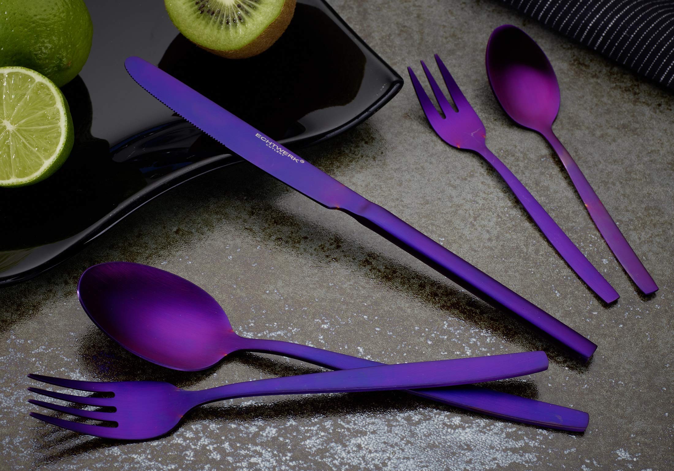 ECHTWERK Tafelbesteck Positano, Besteck-Set, Purple Edition, 30-teilig, für 6 Personen, Edelstahl 18/10 - mattiert, inkl. Aufbewahrungs-Kassette