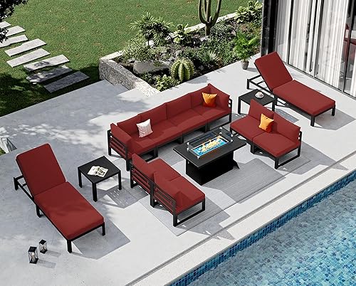 Miniatura 417 de NICESOUL 7 Piece White Powder-Coated Aluminum Patio Furniture with Fire Pit Table, 29 Inch Extra Wide Outdoor Sectional Sofa for 6, High-End Heavy