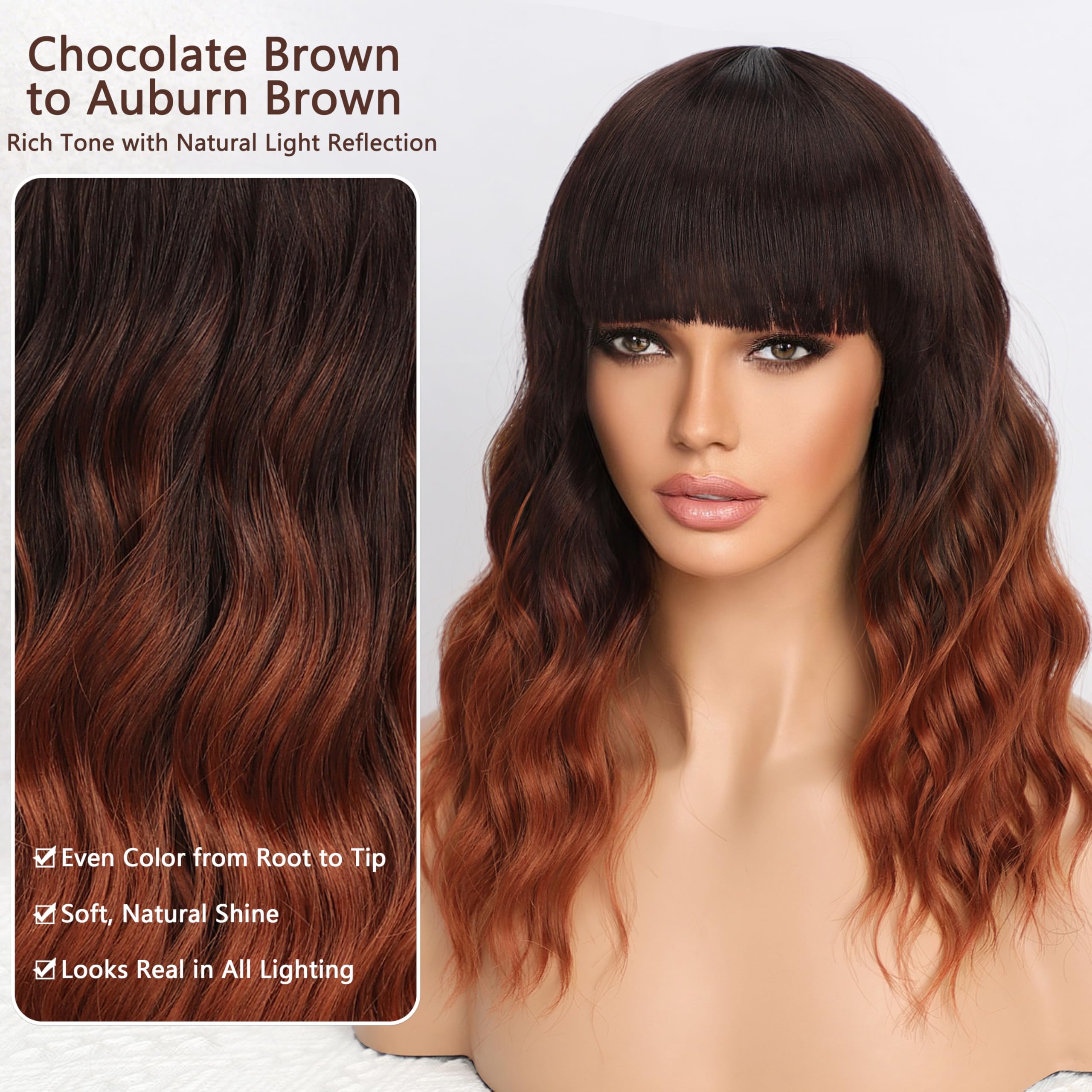 NEW 2 Tone Brown Synthetic Wig Shoulder Length Amazon.com : testar Brown Wig With Bangs,Shoulder Length  main image 2