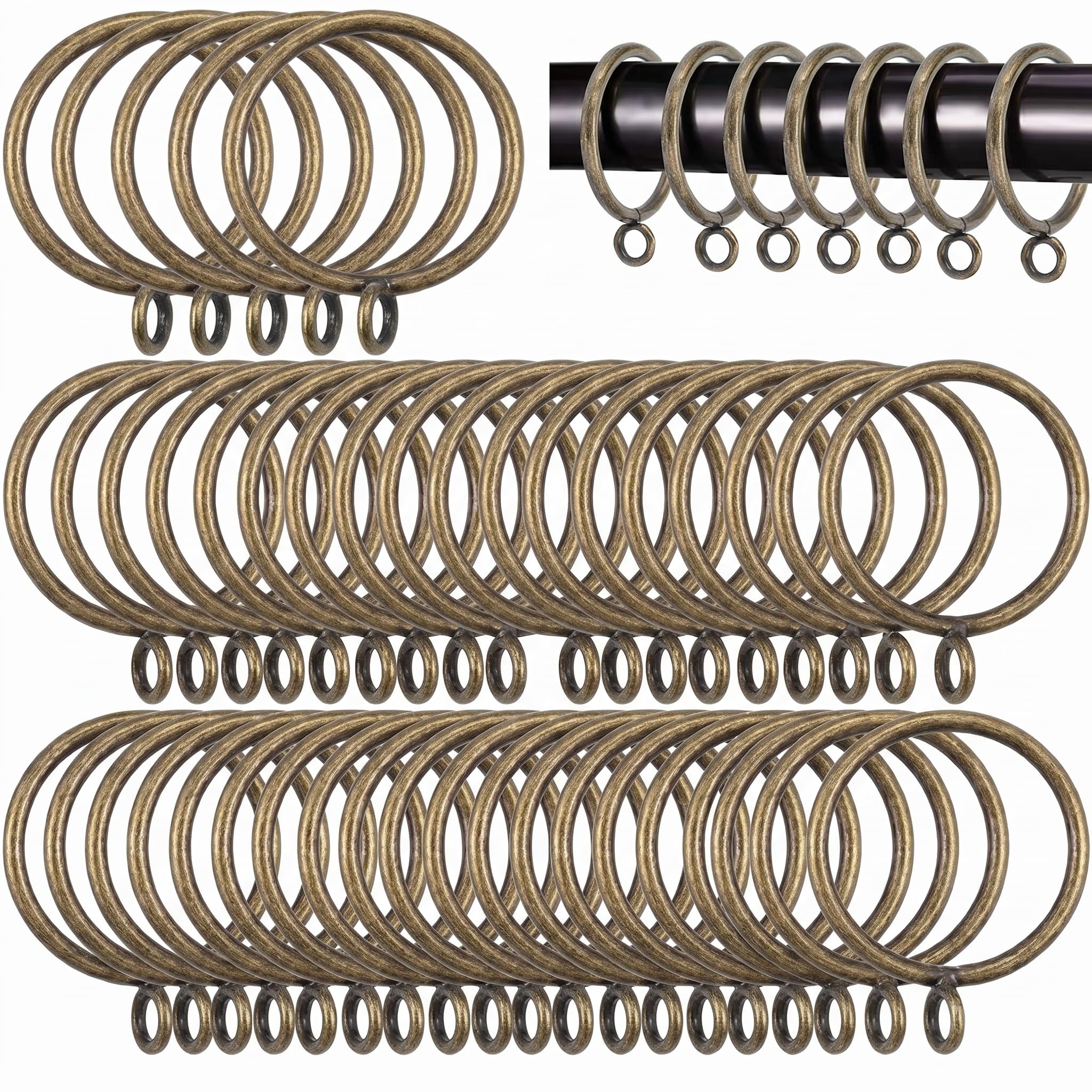 50 Pack 38mm Metal Curtain Rings, Curtain Pole Hanging Rings, Rustproof & Durable Rings for Poles, Drapery, Rods and Shower Curtains (Bronze)
