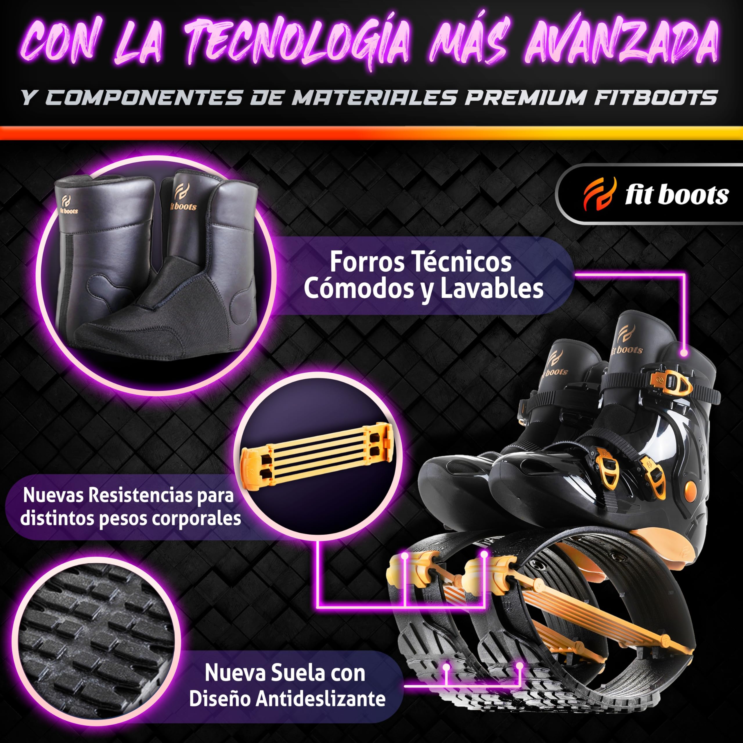 FIT BOOTS - Botas de Rebote de Nueva Generación, Originales Botas de Saltar de la Comunidad Internacional de Entrenamiento FitBoots Que Revolucionan tu Fitness, Zapatos Jump Boots - (Oro)
