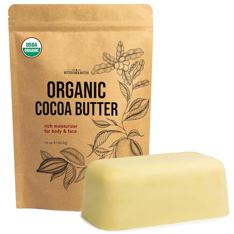 Manteiga de Cacau Orgânica Better Shea Butter, Bruta e Não Refinada, Grau Alimentício, Bloco de 454 g