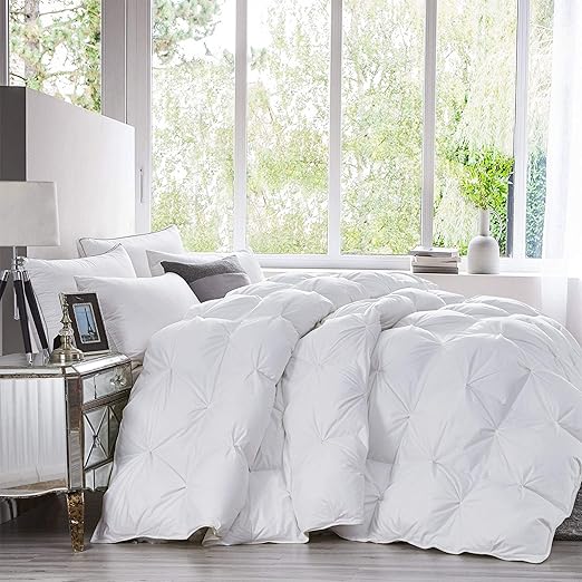 Luxurious Heavy King Size Goose Down Comforter Duvet Insert, Classic Pinch Pleat Style, 70 oz Fill Weight, 100% Egyptian Cotton Shell (Pinch Pleat, King, White)