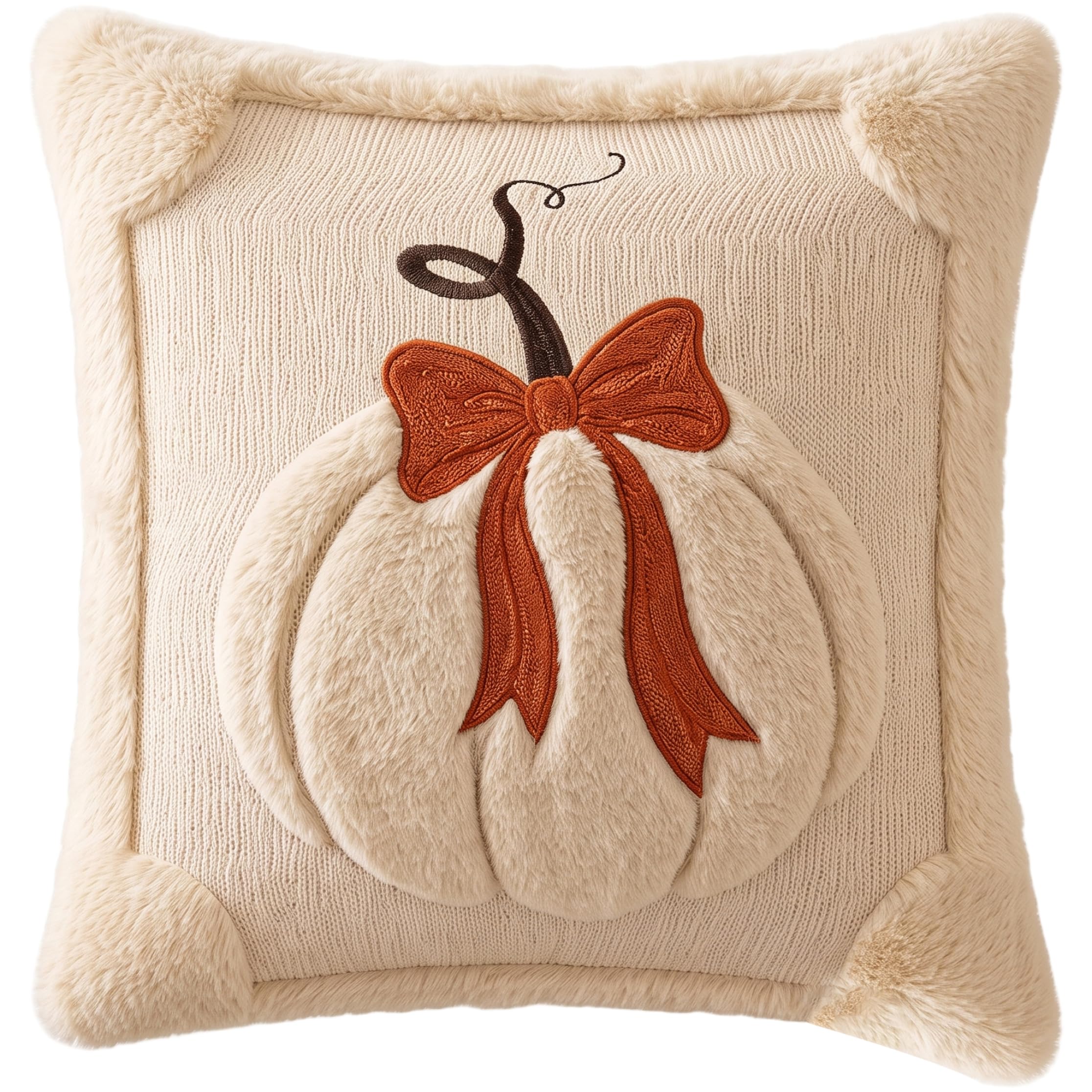 DAGLLGEW 1 Pack Halloween Pillow Cover, Quilted Pumpkin Bow Decorative Throw Pillow Cover, Beige 18x18 InchThrow CoverDecorative CoversFall Covers