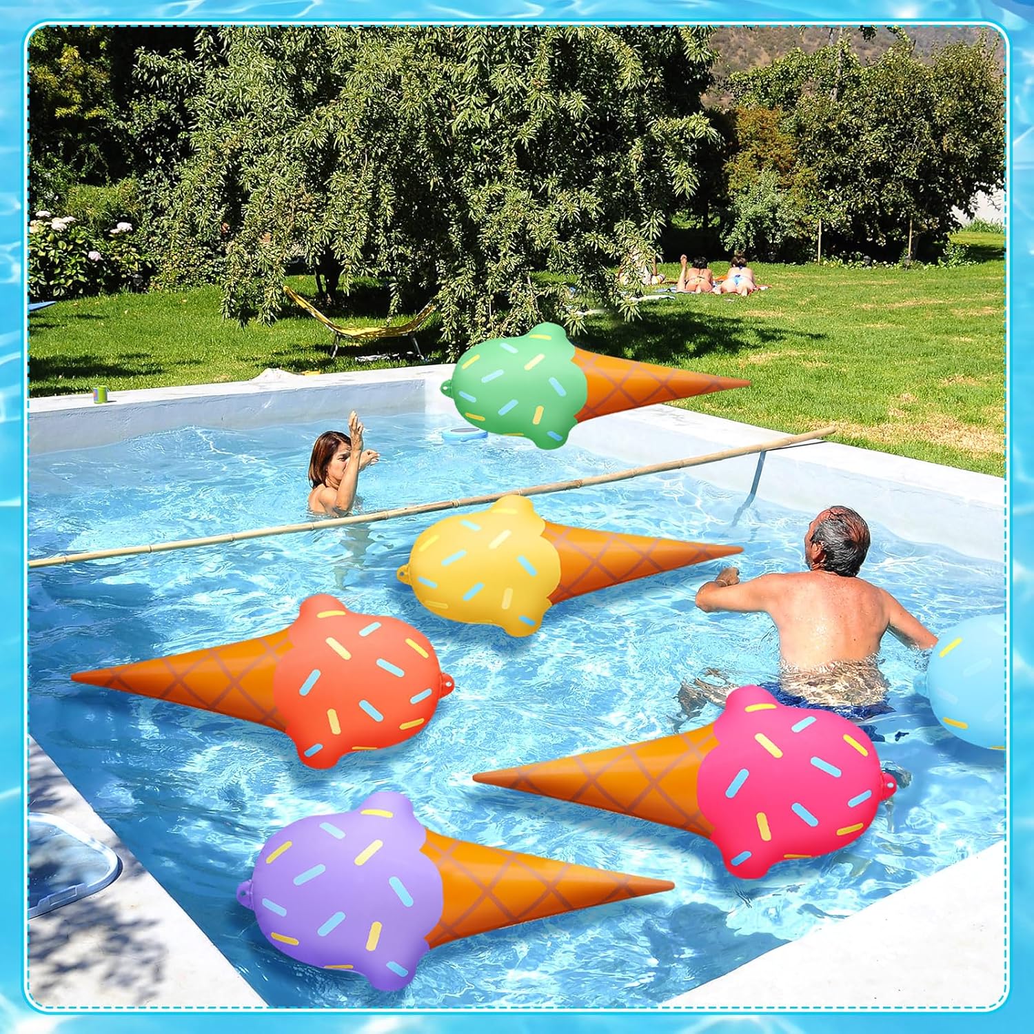 Leyndo 6 Pcs 24 Inch Summer Inflatable Ice Cream Decorations Summer Ice Cream Pool Floats Garden Ornaments Outdoor Indoor Party Decor Colorful PVC Inflatable Toys for Birthday Wedding