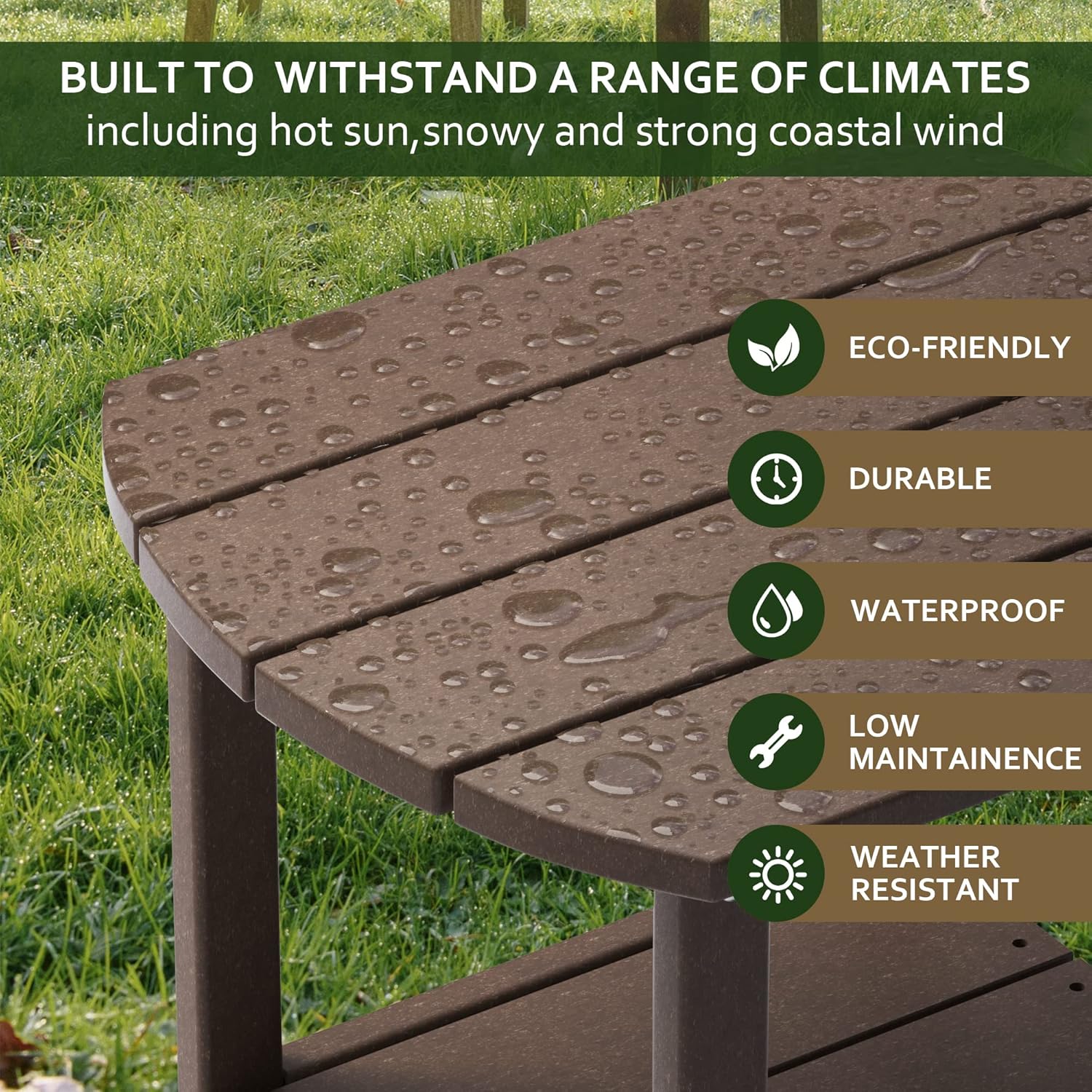 TORVA Patio Adirondack Side Table, Outdoor End Tables All-Weather Resistant HDPE Humidity-Proof Long Time Use for Deck, Lawn,Garden, Porch, Backyard End Table（Brown Color）(2 Tier)