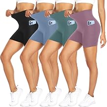 FULLSOFT 4 Pack Biker Shorts for Women with Pockets 5" High Waisted Tummy Control Workout Yoga Running Gym Tennis Shorts