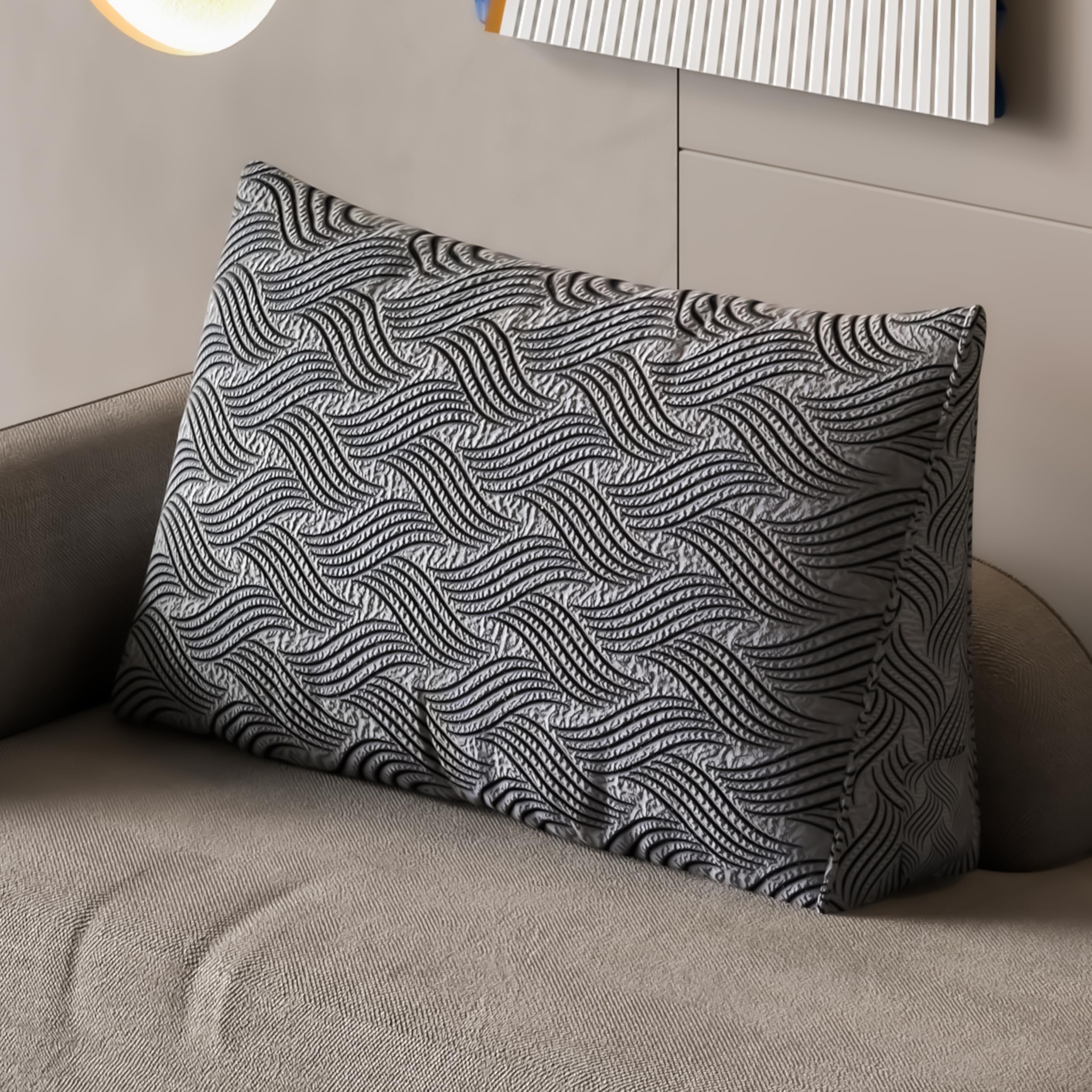 Rückenkissen, Lesekissen für Bett und Sofa, Rückenkissen Bett, Keilkissen Sofa große Kissen für Couch, Wandkissen, Dreieckiges Lesekissen, Deluxe beflockter Crinkle-Stoff (80 cm)