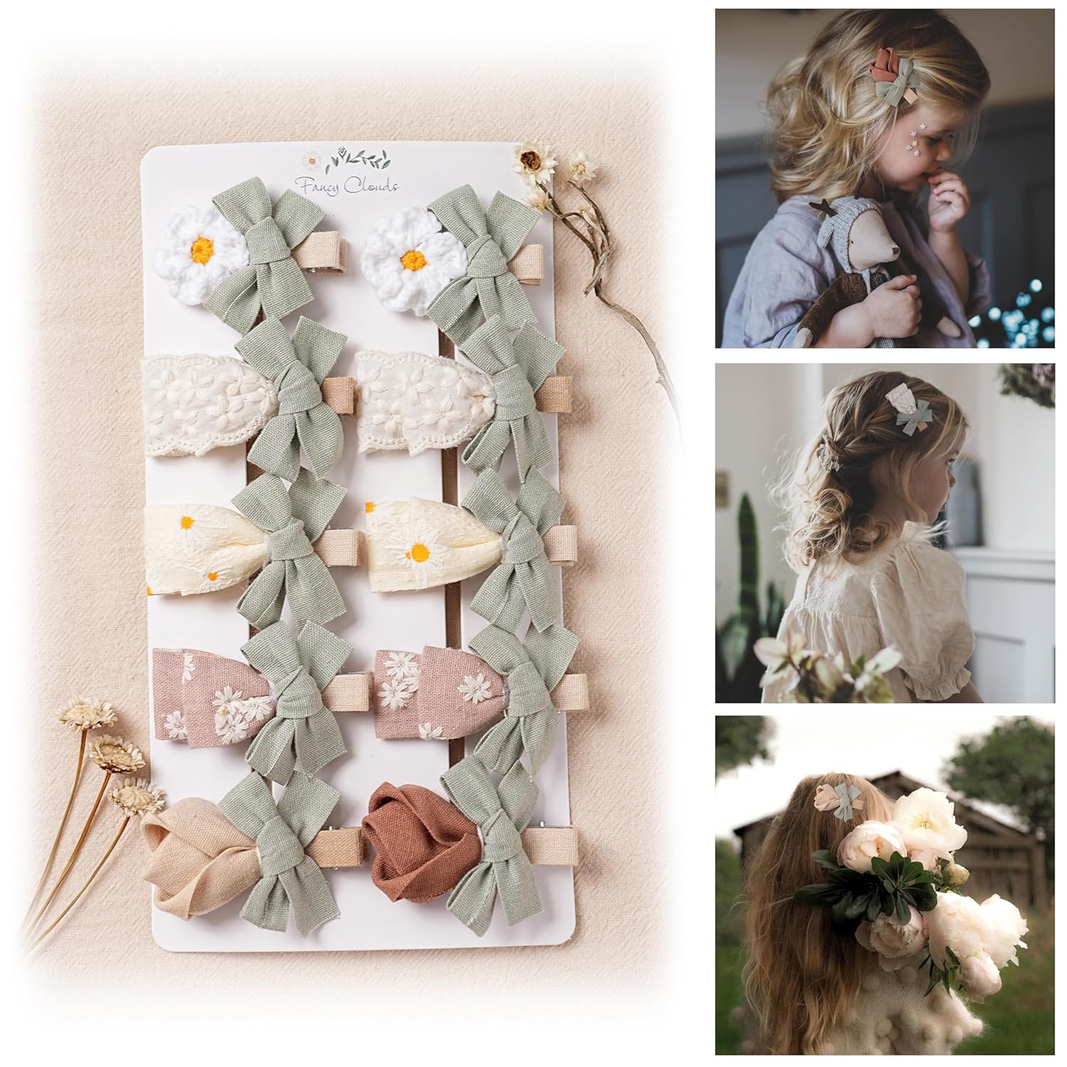 Hair Clips for Girls with Bows Flower,10 pc 2" Fully Lined Alligator Clips and Barrettes,Handmade Hair Accessories for Baby Toddler Young Kids School Age Girls Gifts 1 Count (Pack of 10) rose