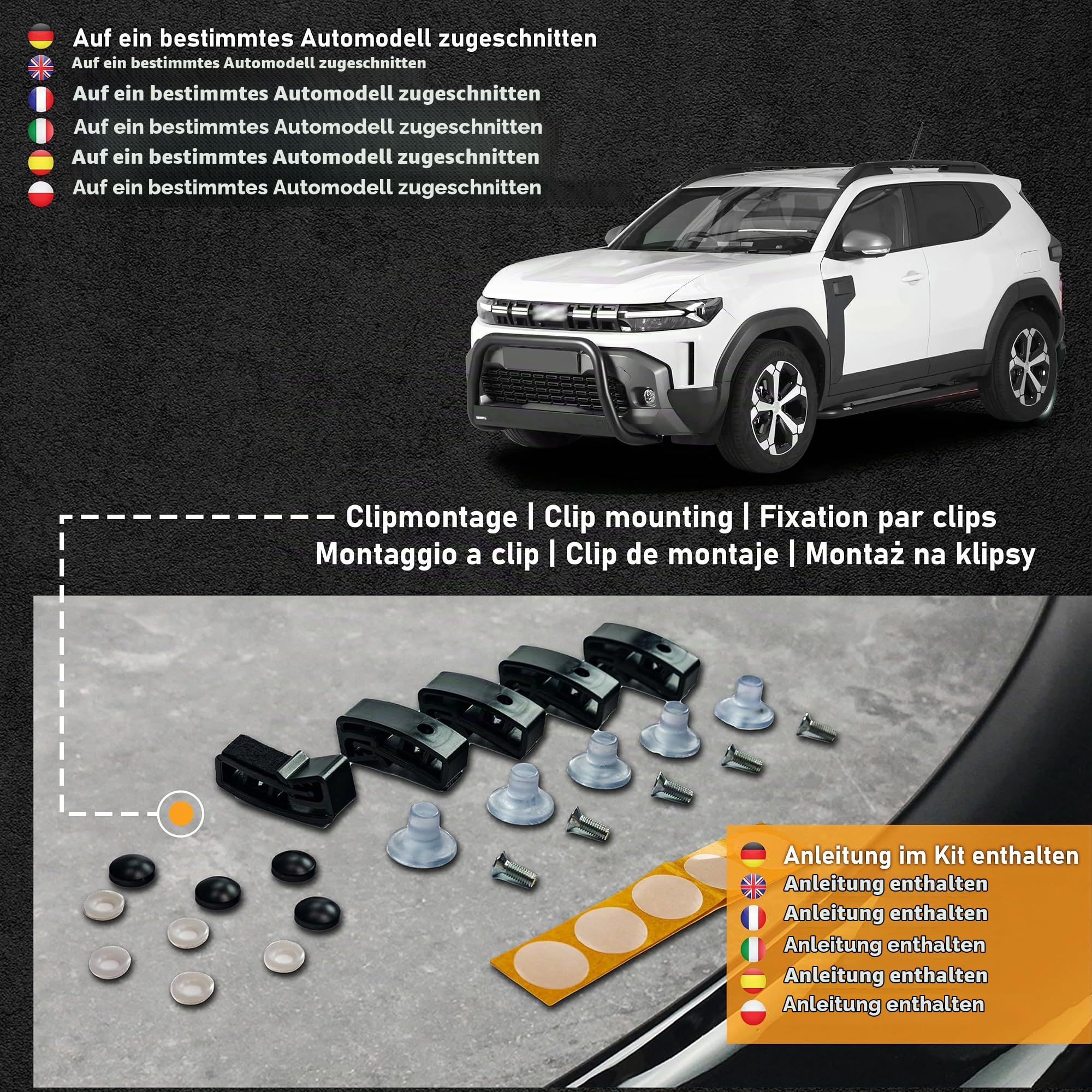 CHROMEMASTER Auto Zubehör; Steinschlagschutz; Motorhaubenabdeckung Kompatibel mit Dacia Duster III 2024+ | ABS, Glänzend, Schwarz; Motorhaubenschutz, Deflektor Schützt die Motorhaube vor Steinen