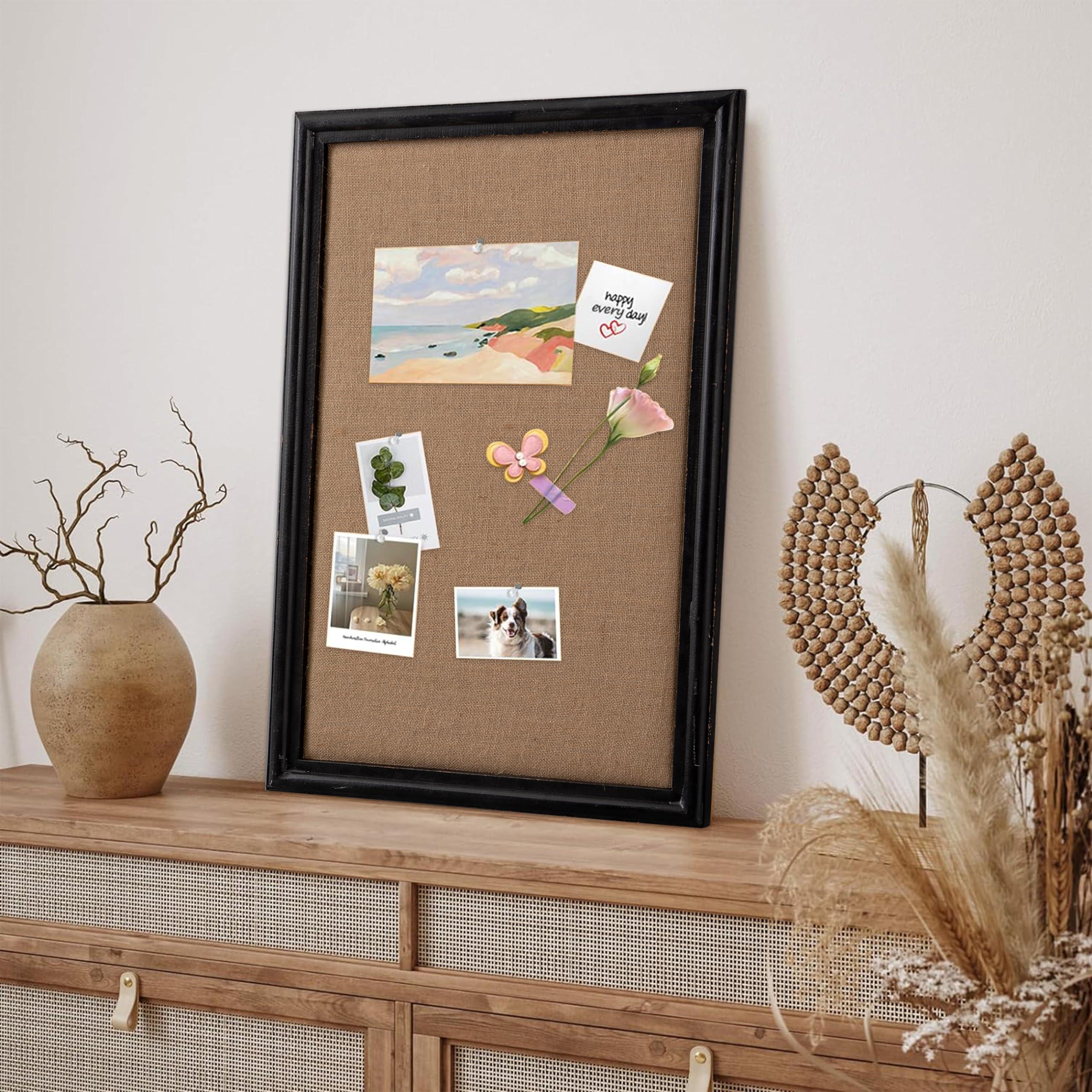 SOFE Fabric Bulletin Board Large 24x36, Black Framed Linen Pin Board for Walls, Wall Mounted Picture Display Vision Board for Home Kitchen Office Living Room, Decorative Memo Board