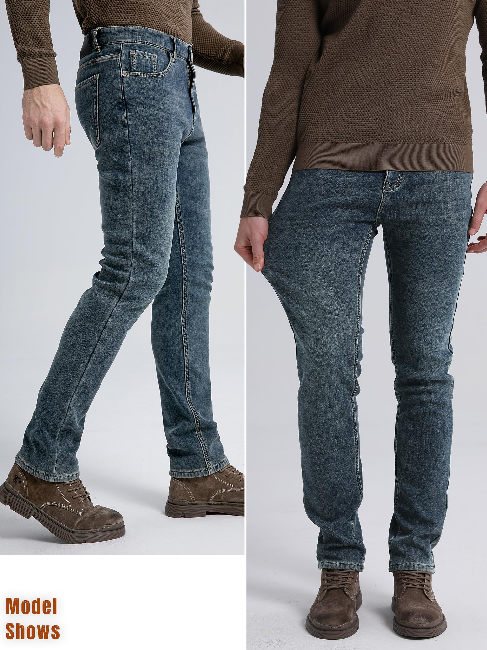 Jeans termici da uomo, Slim Fit, Grigio, M, 76 cm, 33 pollici