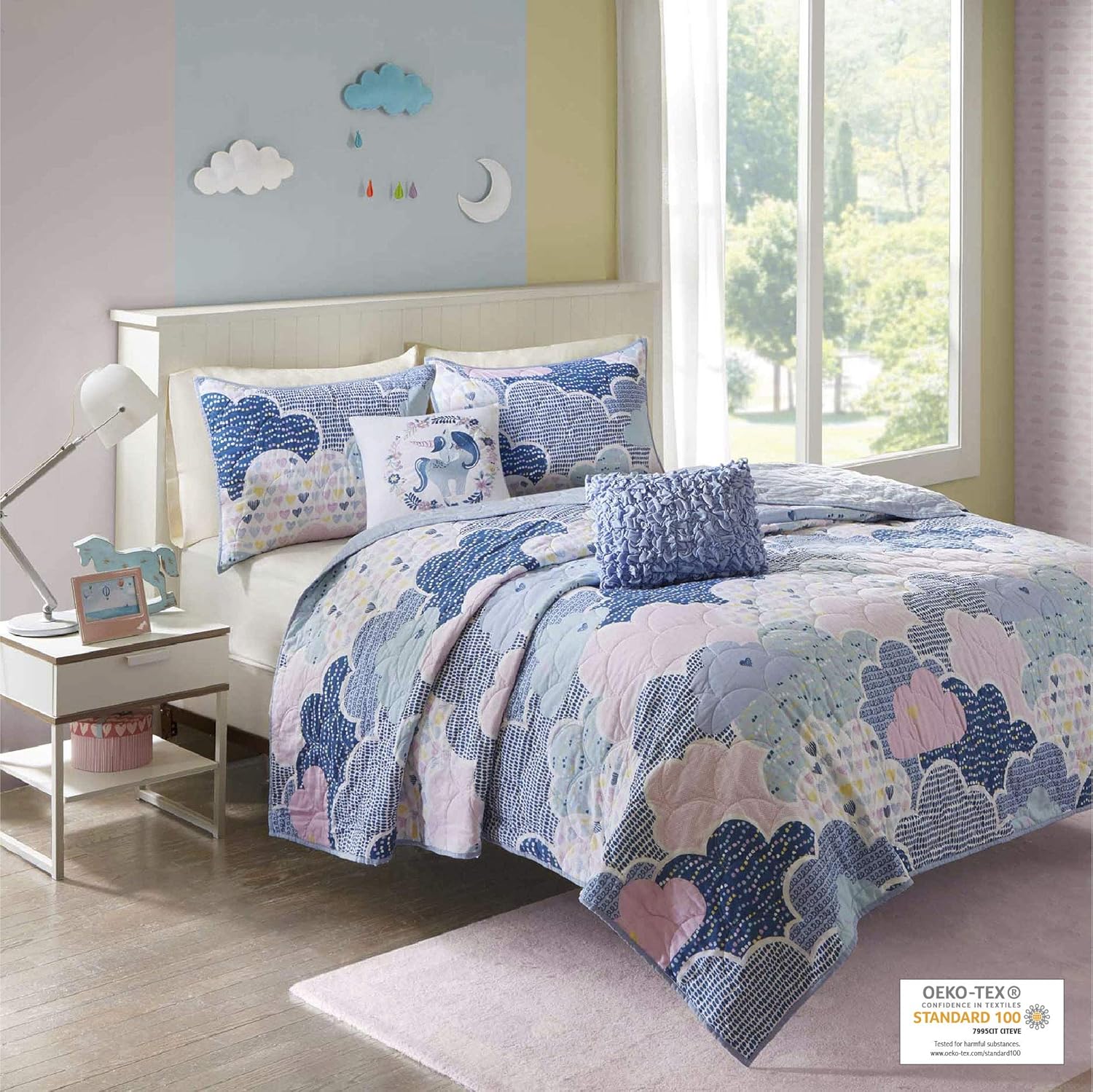 Blасk Frіdау - 80% оƒƒ Urban Habitat Kids Cotton Quilt Set Vibrant Fun, Playful Print, Unicorn Theme, All Season Children Bedding Coverlet Bedspread, Decorative Pillow, Girls Bedroom Décor Twin/Twin XL Cloud, Blue 4 Piece