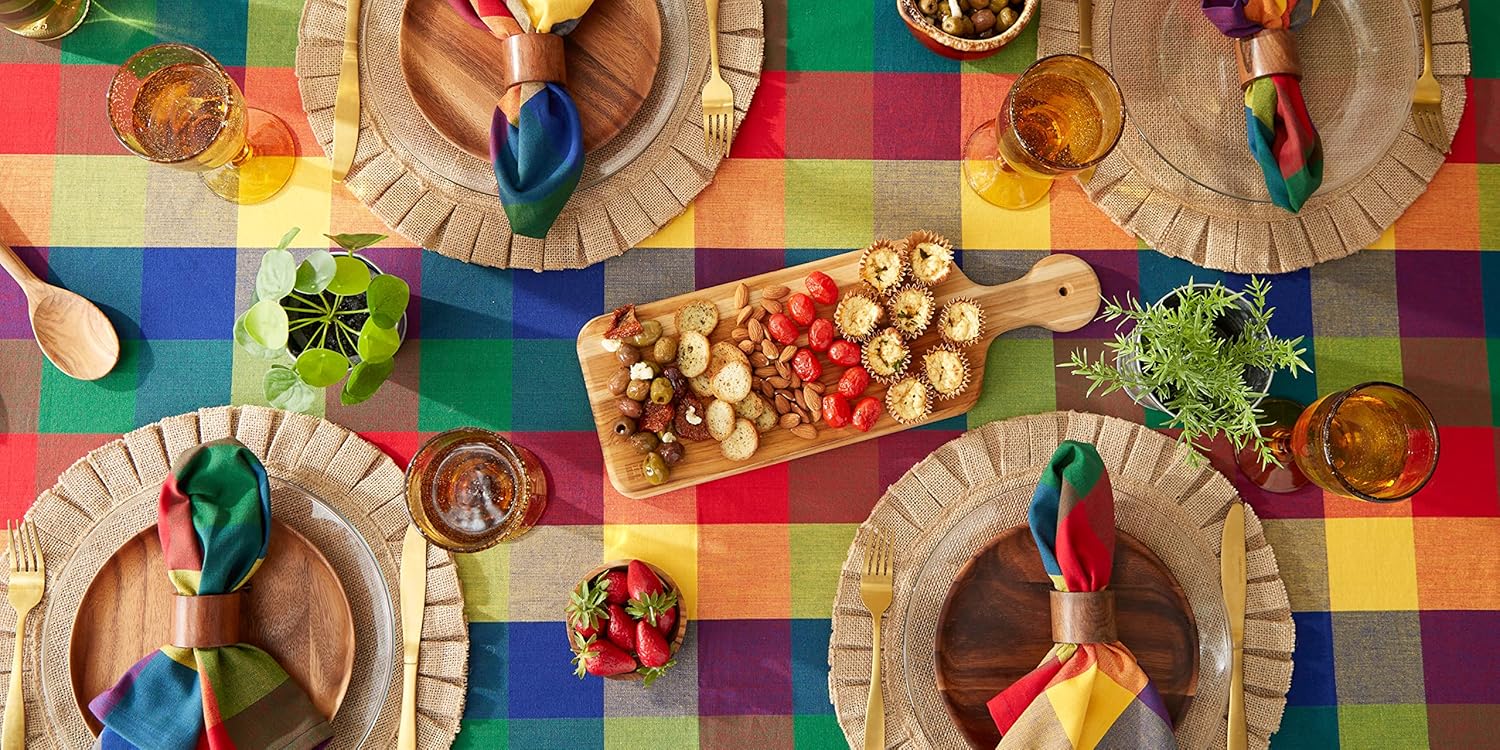 Colorful Checkered Cotton Square Tablecloth, 52x52
