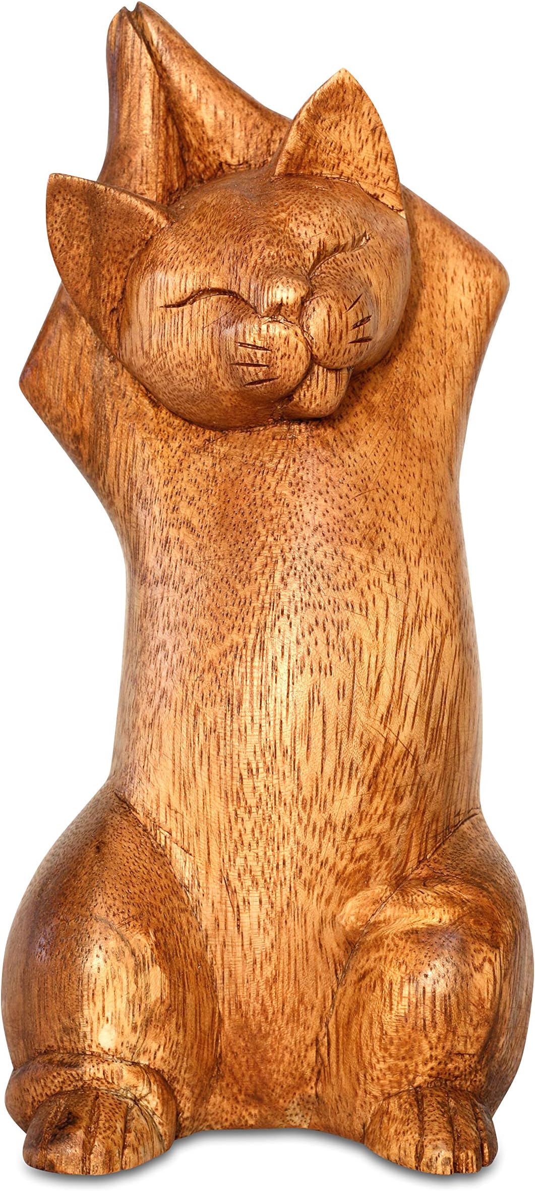 G6 Collection 8" Wooden Hand Carved Siamese Cat Yoga Pose Statue Sculpture Handcrafted Art Decoration Home Decor Accent Decorative Kitty Kitten Figurine Gift Handmade (Upward Salute Pose)