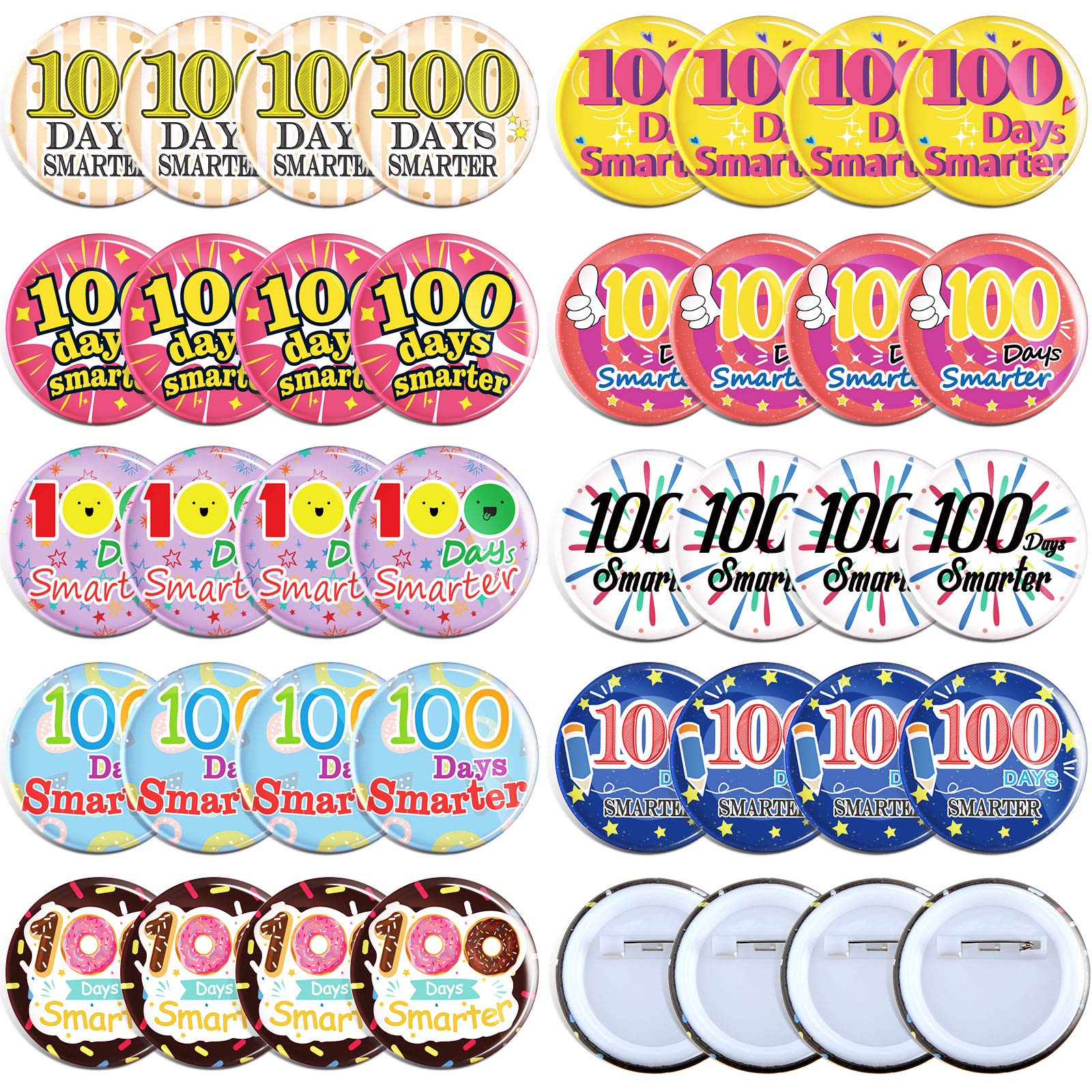 36 Pieces 100 Days of School Smarter Badges 9 Styles Cartoon Brooch Pin Kids Round Smarter Badges Celebrating for Kids Students Classroom Party Favors Gift Decoration
