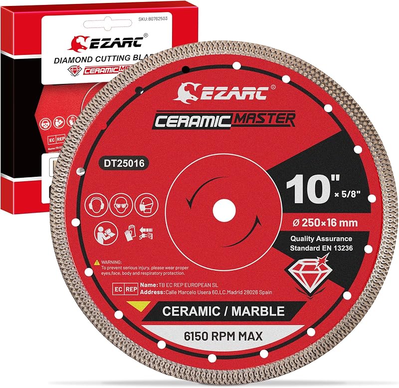 EZARC 10 Inch Super Thin Diamond Tile Blade, 5/8" Arbor, 1-Pack