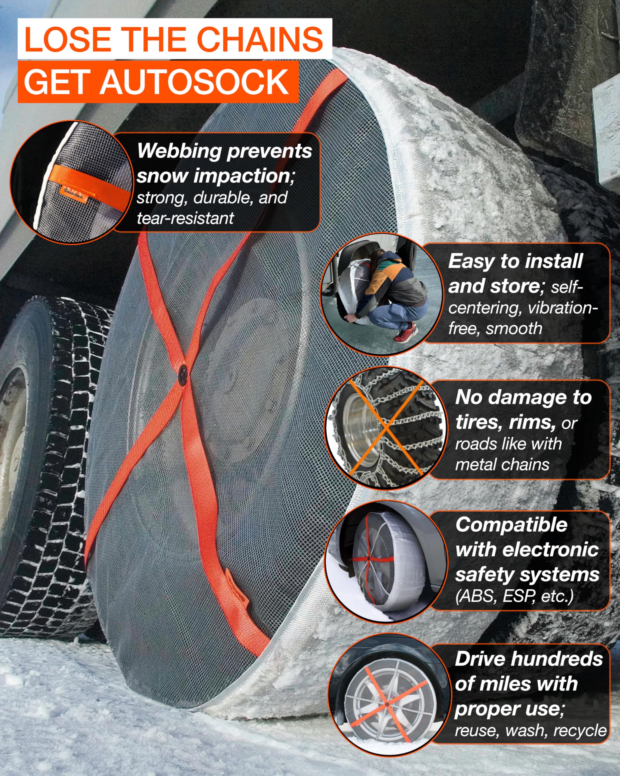 AutoSock Commercial Vehicle Snow Socks for Tires - Car Sock Tire Traction Device for Snow, Ultimate Tire Chain Alternative, Car Wheel Socks for Commercial Vehicles and Trucks, AL67, Pack of 2