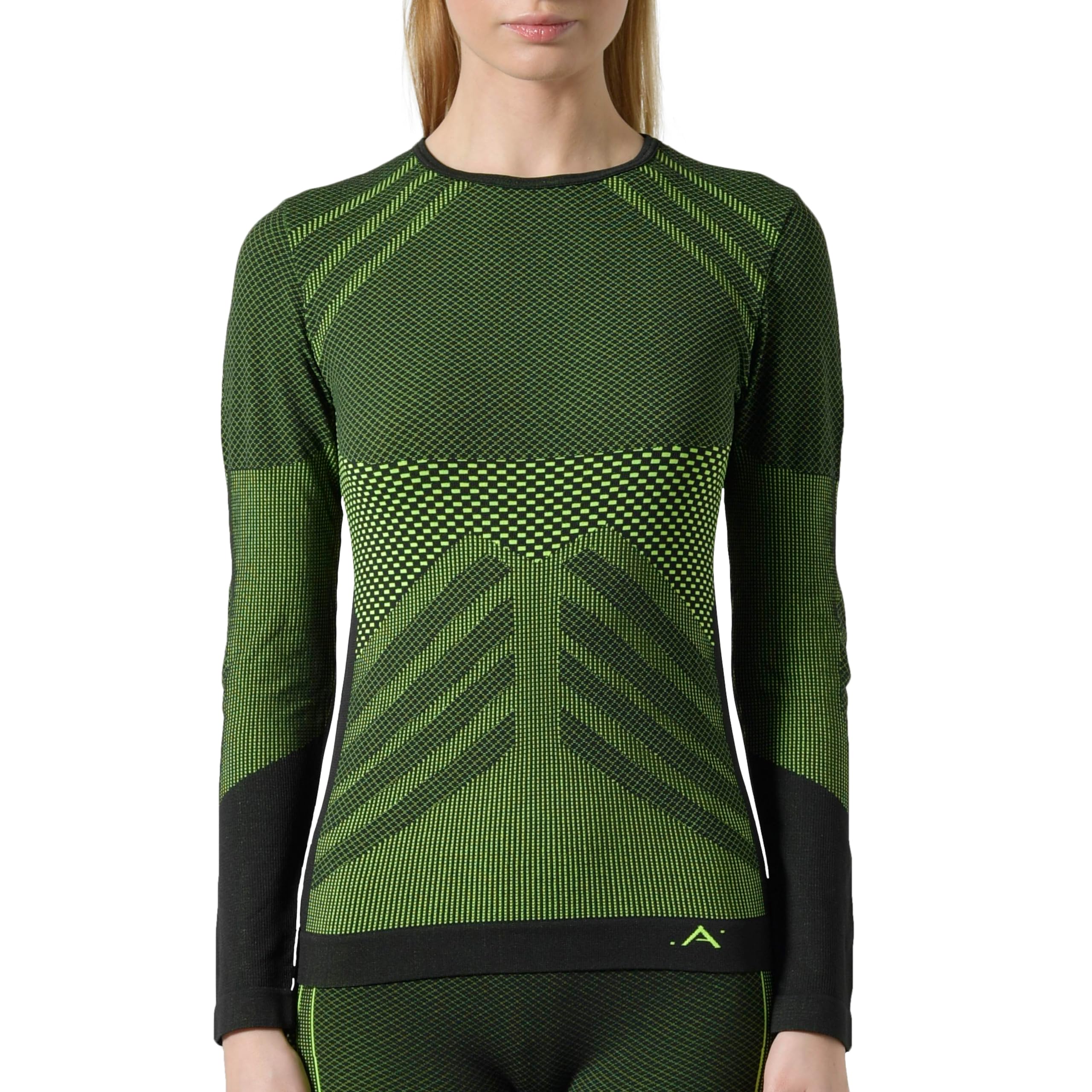Risalti Women's Yellow Fluo Round Collar Thermal Tops Long Sleeved Energy - Thermal Top Breathable Microfibre, Thermal Tops Technical, Thermal Underwear Seamless, Thermal Base Layer - Made In Italy