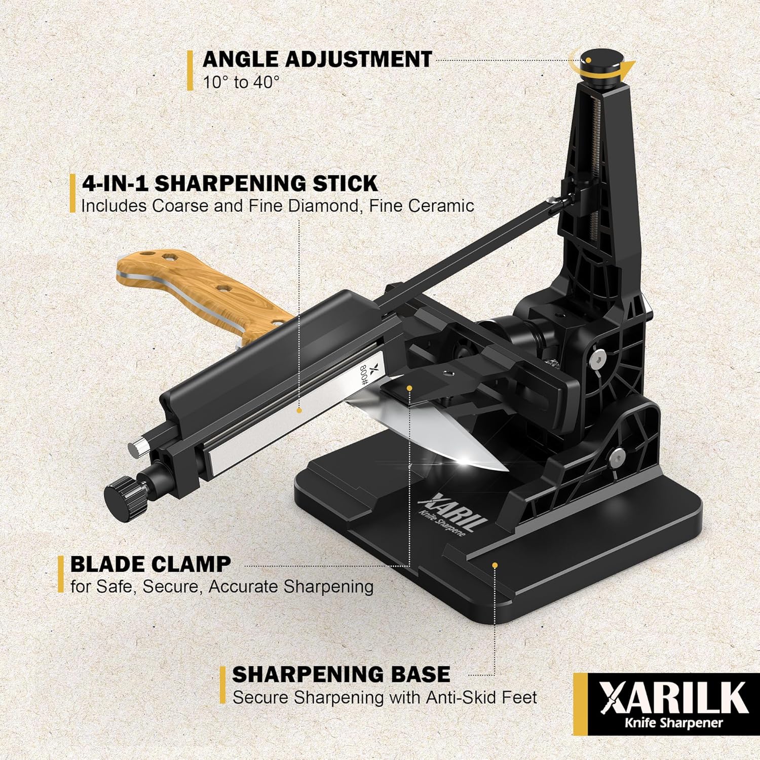 Upgraded Folding Knife Sharpener XAR-FS1, Adjustable Angle System with 240–2000 Grit Diamond Stones for Pocket, Hunting, Kitchen & Serrated Knives (4-Stone Set)