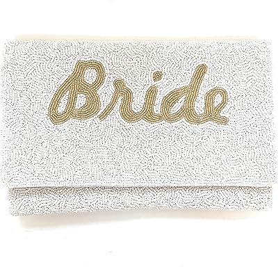 Generic BRIDE Gifts, Gifts for Bride, Wedding Gift, Bride To Be Gift, Bride Clutch Purse, Engagement Gift, Seed Beads Clutch, Bride Beaded Clutch, Bride Bag (Gold), White